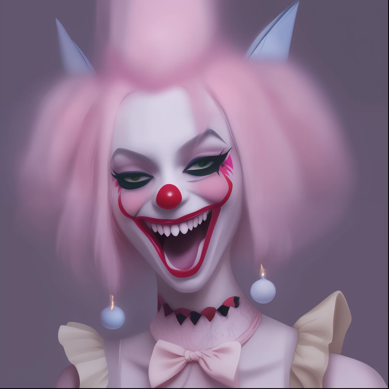 Pastel goth clown vampire, sharp teeth, cute