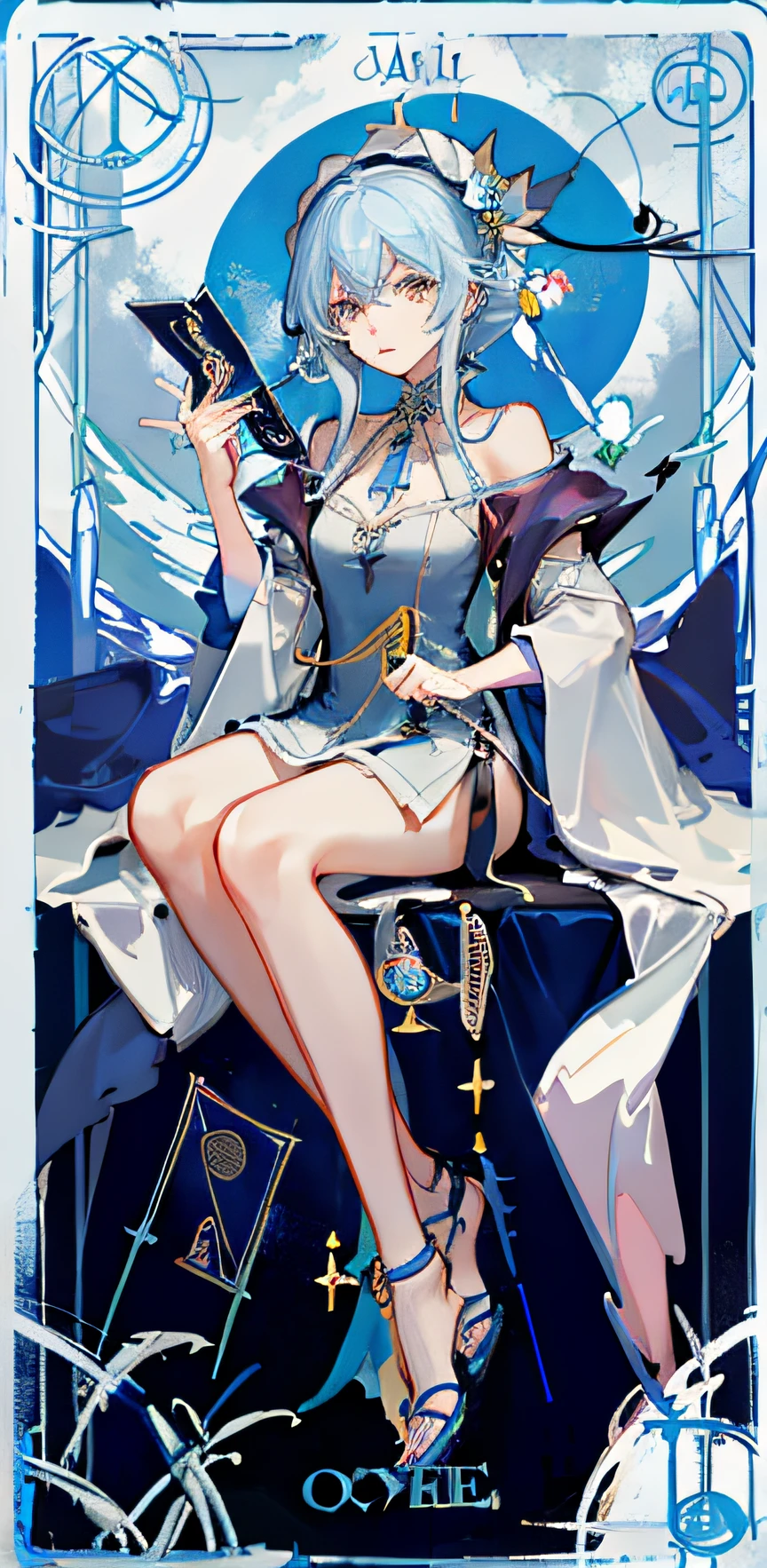 (Golden Ratio:1.2),(rose graffiti:1.2),(fault color:1.3),[(white background:1.4)::10], (full body:1.2),(ultra-detailed:1.3),(tarot :1.6),(The Magician (tarot cards):1.6), (papel:1.2),(fada:1.6),(asas de fada:1.2),corpo inteiro, parado no ar,(frio:1.2),azul longo cabelo),(enfeites de cabelo de borboleta),(enfeites de cabelo de flores:1.0),((sandal,medallion)),(vestido longo colorido de coquetel:1.0)+(Casaco de mangas soltas:1.3)+(borla colorida flutuante e fita:1.2 ),(Meias brancas:1.2), (flor colorida de papel de tinta cresce no rosto:1.2),(flor colorida mar:1.3), (chaotic geometric images:1.3),(negative space:0.8),(prancheta de desenho:1.3 ), (Colored ink of flowing ether: 1.3)