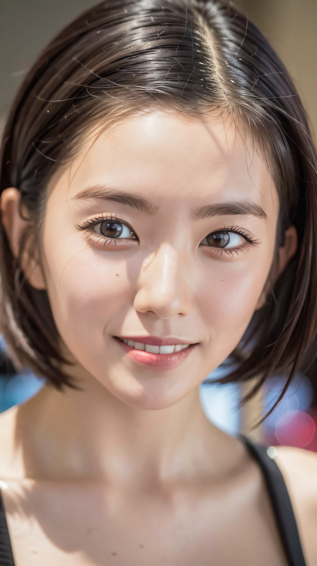 A close up of a woman with a black top and a black top - SeaArt AI