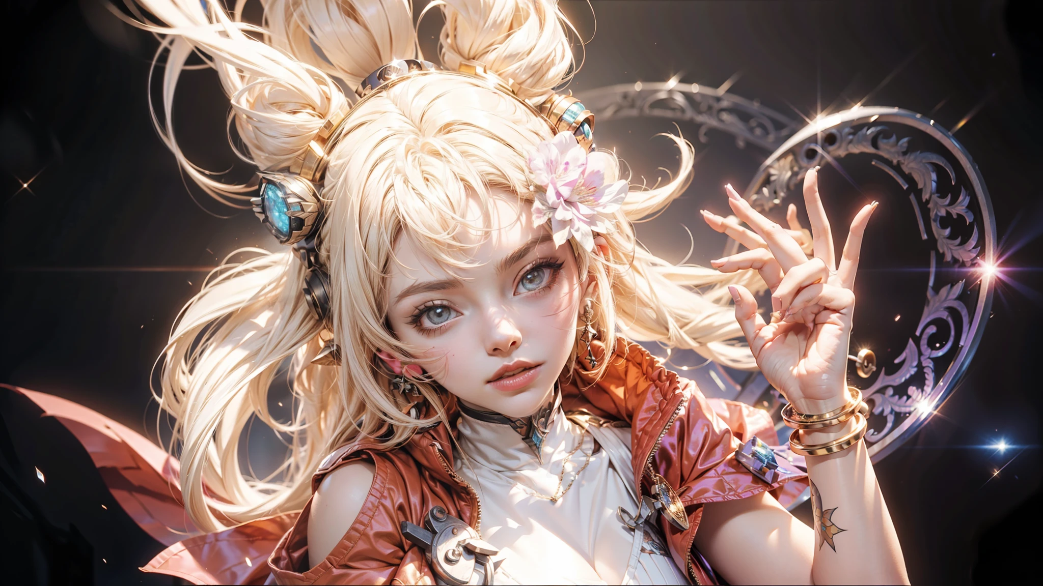 [1girl|solo], (masterpiece:1.1), (best quality:1.1), (intricate detailed Rocker [[White Ombr shirt:Black Appliqud with patches and motifs morning dress:0.85]:[Black Collared revealing clothes:Earth tones hip vent little black dress:0.15]:0.7]:1.25), (Tweed [[Coral Woolen A-line skirt:Turquoise Sleeveless tutu:0.05]:[Green Sheer thong:Orange Linen blouson:0.1]:0.1]:1.15), [nipples|nipples], [(NSFW:1.0):(NSFW:0.95):0.15],[medium:[large|medium]:0.35] breasts, corset, BREAK [black:pink:0.65] theme, (gradient background:1.1), portrait, BREAK [blond:sky blue :0.05] hair, blunt bangs,hime cut,long hair, side-ponytails, [blue:purple:0.85] eyes, intricate detailed black witch hat, holding wand, <lora:eyeLora_eyesV10:1> <lora:stylized3DModelLora_v20:1>
