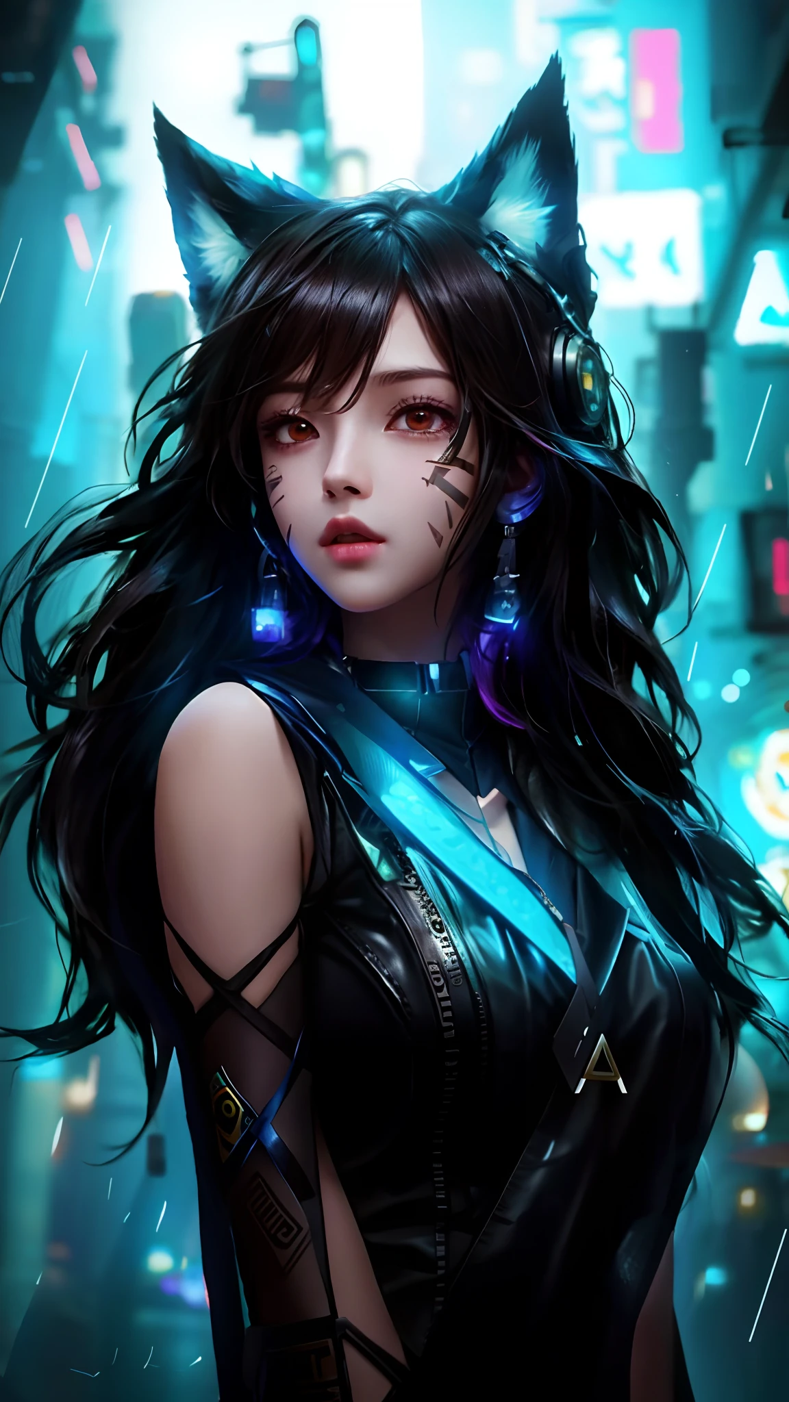 Superb quality, 8K, masterpiece: 1.3, 1girl, inspired by League of Legends' Tanuki, cyberpunk