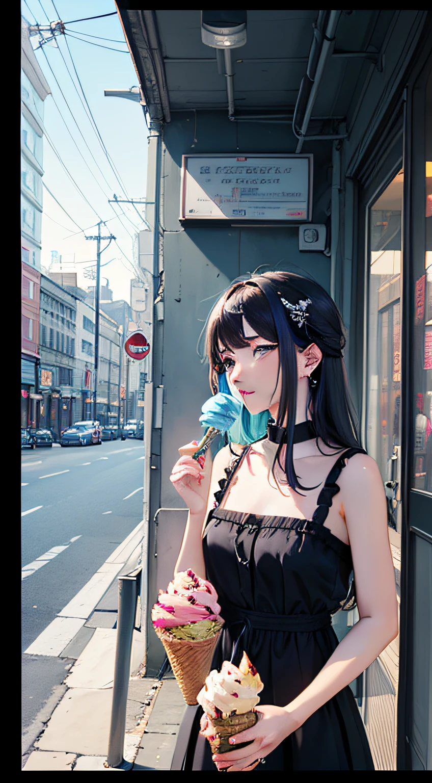 (masterpiece, top quality, best quality, official art, beautiful and aesthetic:1.2),(1girl:1.3),extreme detailed,colorful,highest detailed,glitch art,(digital distortion),pixelated fragments,data corruption,colorful noise,visual chaos,contemporary aesthetics,((Ice Cream)),Liquid Nitrogen Ice Cream，mein mein ice,Granita,Gelato ,popsicle,ice cream bar,