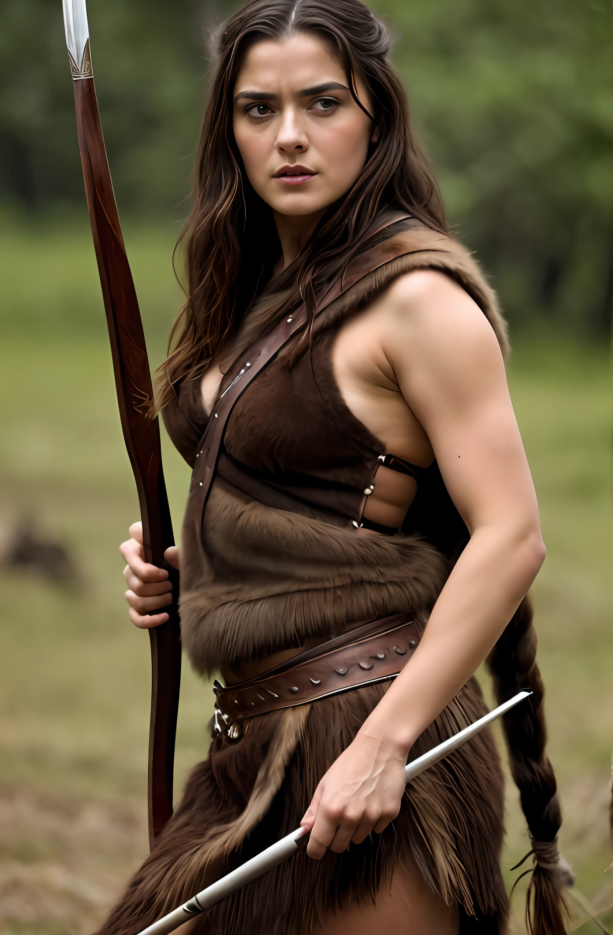 Masterpiece, nsfw, High clarity eyes, perfect eyes, perfect face, perfect fingers, flawless, best quality, highly detailed, hunting pose, captivating beauty, Extremely Gorgeous woman with a hunting weapon, fluffy hair, in a leather, clothes and animal skins outfit, salma hayek as a barbarian, perfect eyes, hunting pose,small hairs in armpits visible, with bow and arrow, barbarian warrior woman, arya stark as venus, beautiful huntress, hunting goddess, lusty figure, warrior queen, Amazon tribal clothing, Amazon tribes dress,warrior woman, warrior princess, amazon warrior, a beautiful woman warrior, greek amazon warrior, beautiful female warrior, female archer, elven warrior princess, hunting woman, very beautiful female barbarian, beautiful hair, armpits crease