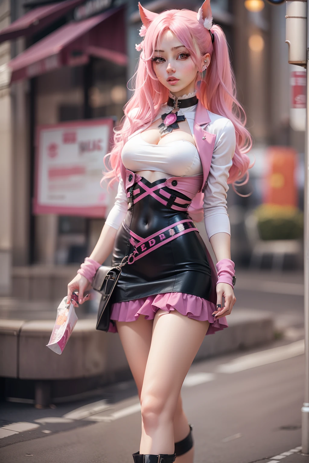 (Super Vision CG, unified 8k wallpaper), (Masterpiece), (Best Quality), (Super Detail), (Best Shadow), (Photorealistic:1.9), Realistic human skin, Lens flare, Shade, Backlight, Bloom, Depth of field, Natural light, Hard focus, Film grain, Neat and pretty figure, Thin waist,  Fashionable pose walking through the streets of Tokyo late at night, (happy smile:1.2), full body, (very detailed eyes and face), big earrings, (very cute), (big eyes), (thin legs), (very wide shot: 1.2), (beautiful detailed face), (beautiful detailed eyes), thin waist, huge, high definition breasts, high definition breasts, Japan idol, 18 years old, gal, (shiny pink hair : 1.3), (long hair: 1.3) (wavy hair: 1.2), (gorgeous hostess club colorful dress: 1.2), starry night,