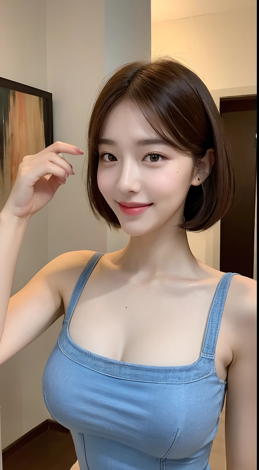 ((Best Quality, 8K, Masterpiece: 1.3)), 1girl, Slim Abs Beauty: 1.3, (Hairstyle Casual, Big Breasts: 1.2), Dress: 1.1, Super Fine Face, Delicate Eyes, Double Eyelids, Smile, Home