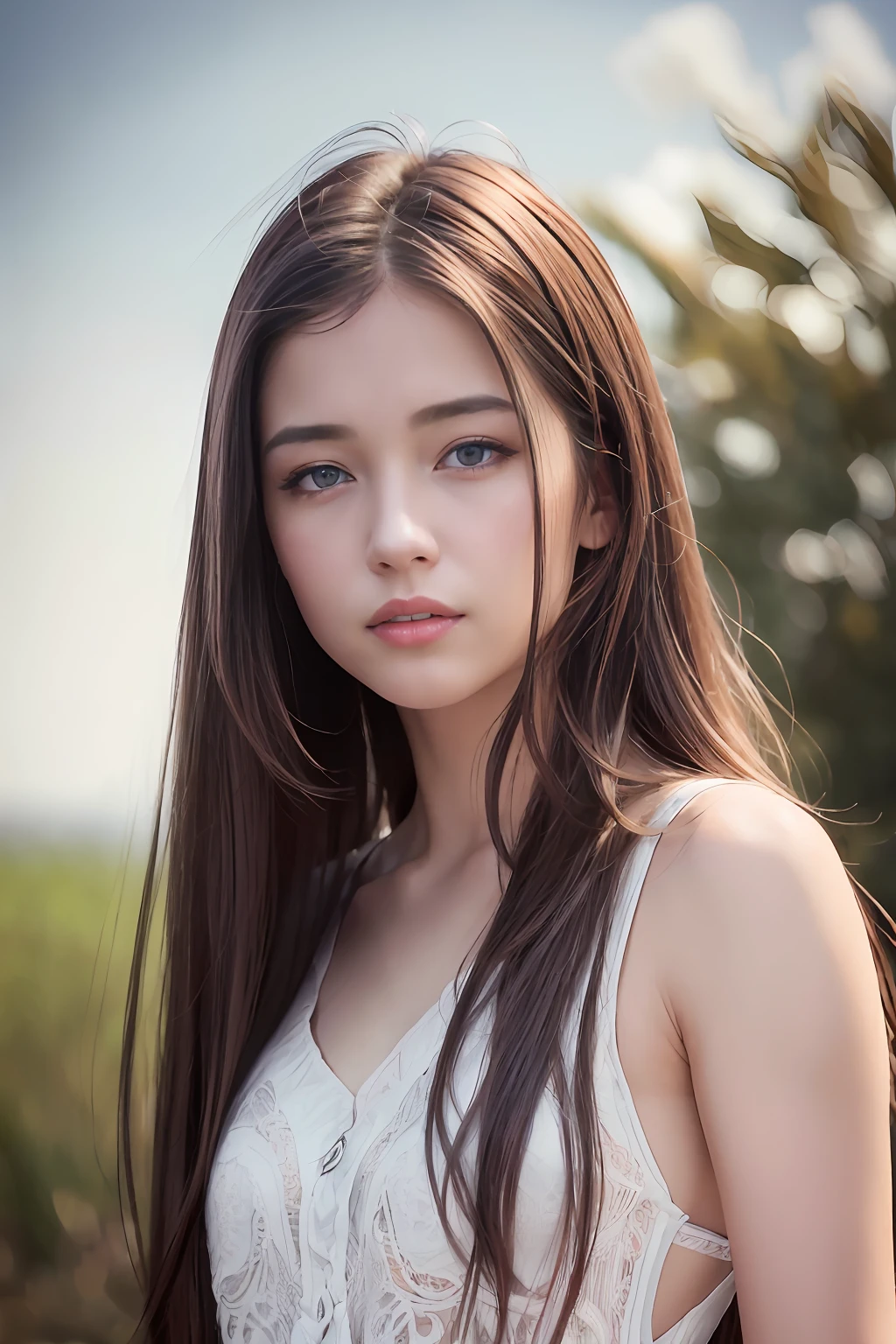 (8k, Best Quality, Masterpiece: 1.2), (Realistic, Realistic:1.37), Ultra Detailed, 1 Girl, Cute, Solo, Beautiful Detailed Sky, Dating, (Nose Red), (Smile: 1.15), (Shut Up) Small Breasts, Beautiful Delicate Eyes, (Long Hair: 1.2), Flowing Hair NovaFrogStyle, Upper body, Vest