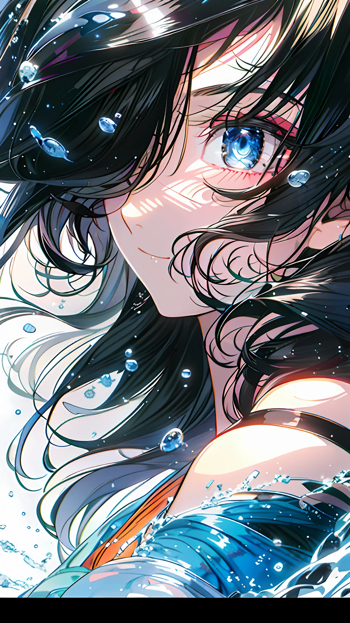 Close up of a woman with black hair, beautiful character painting, splashing ink, epic fine character art, amazing character art