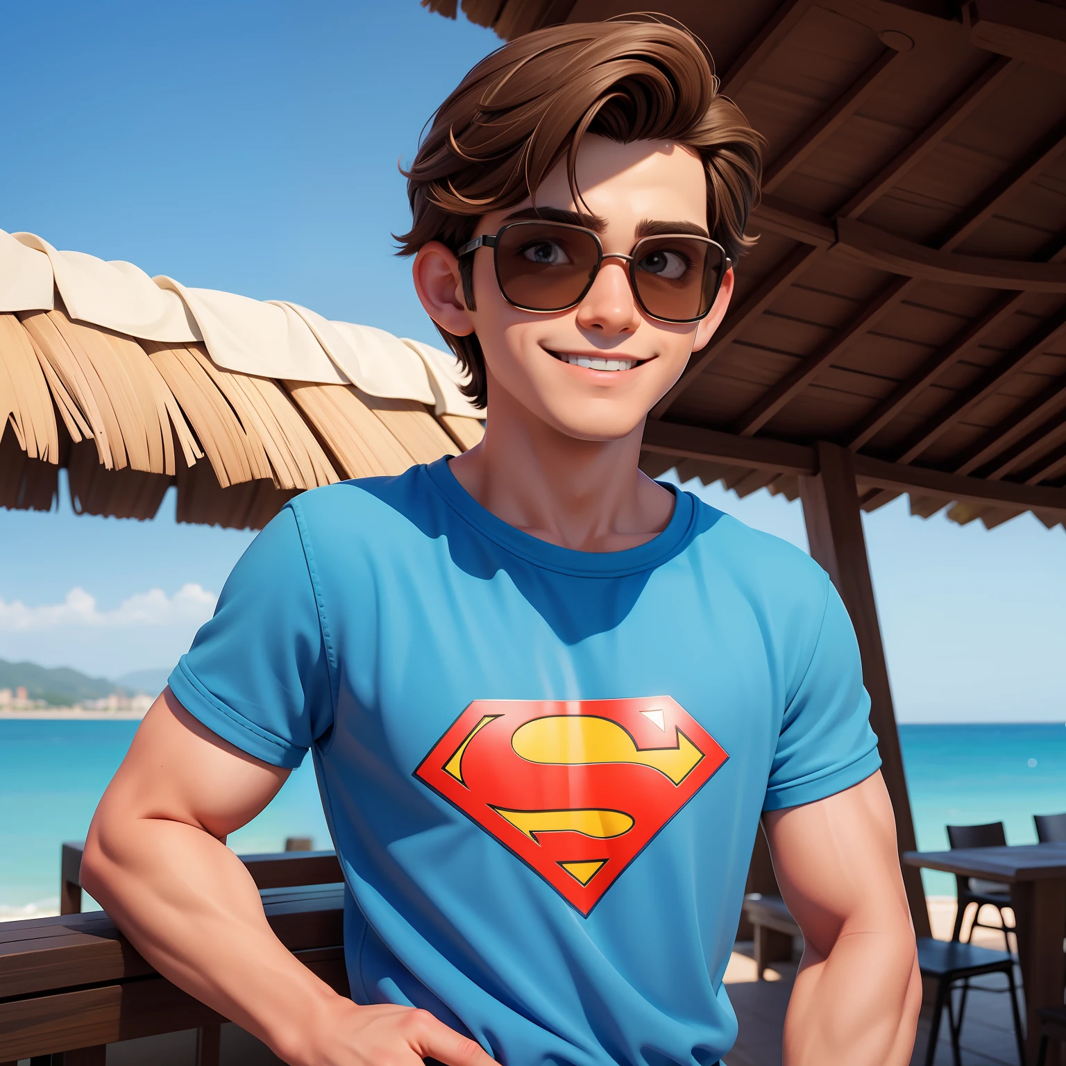 obra prima, melhor qualidade, homem, adolescente, Super Boy, Anos 90, cabelo raspado, sunglasses, sorrindo