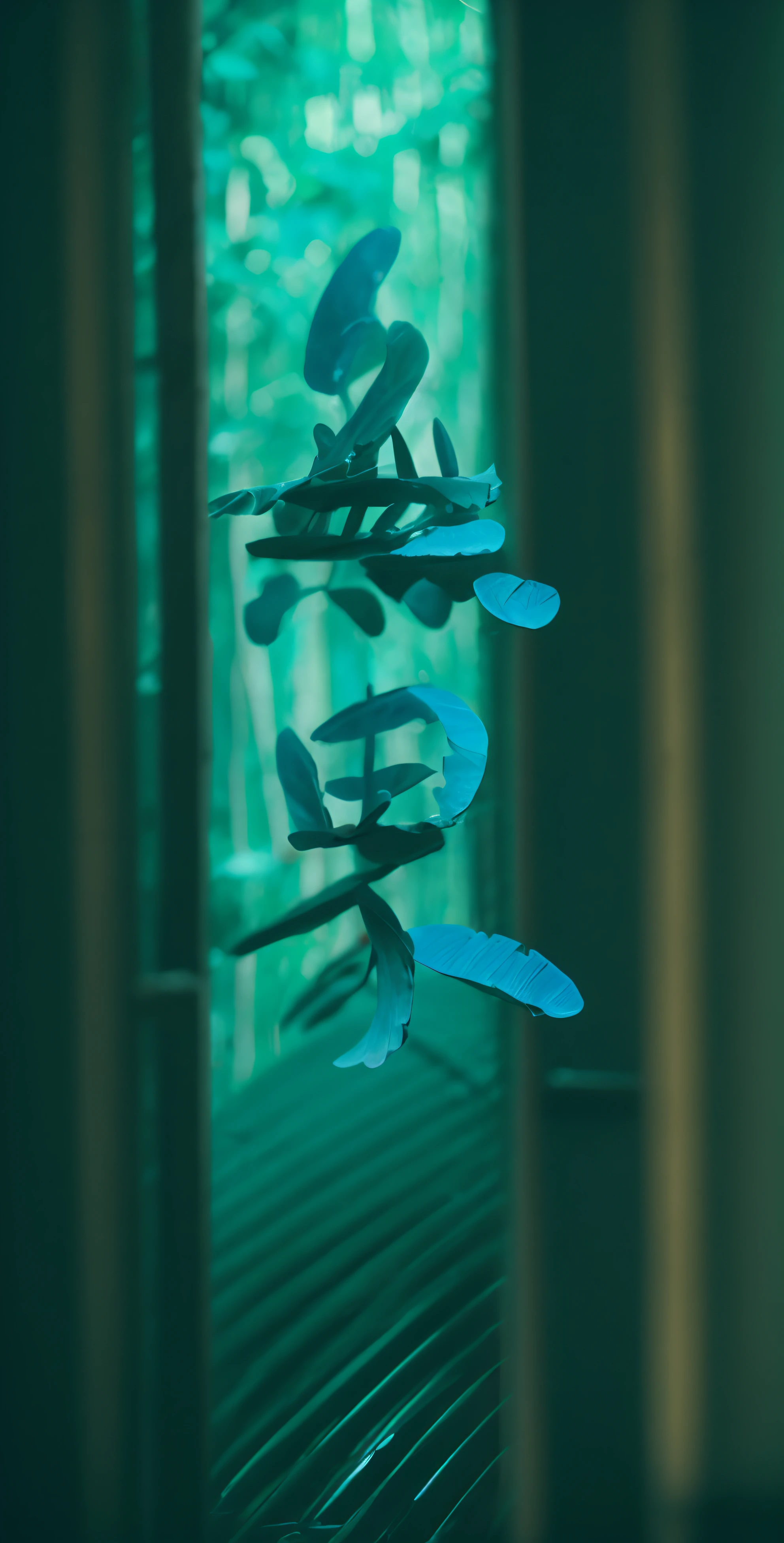 bamboos，Bamboo leaves，Overall blue tones，rivulets，steins，Eau，drippy，the detail，Abundance，C4D，overclocking，ultra HD picture quality，Lots of detail