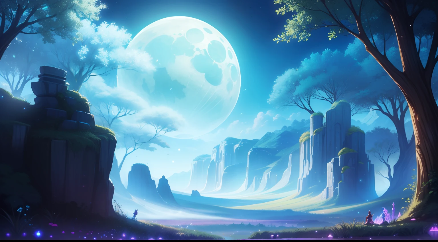 In the distant lands of Etheria, there was a magical place called the Valley of the Serene Moon, where the nights were blessed with a soft and enchanting glow. It was said that this valley was protected by a legendary creature known as the Guardian of the Enchanted Nights.