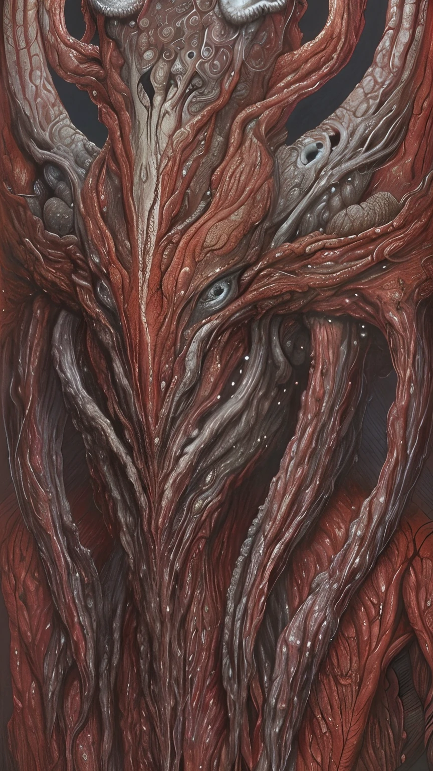 (body horror:1.4), portrait , close up of face, (biomachine:1.3), (bloody:1.2), ser vivo, (colorido:1.2), Hans Giger, many hands, (zentangle:1.2),
granulado, extremamente detalhado, detalhe intrincado, dynamic lighting, fotorrealista, natural lightting, pouca luz,
(obra-prima, detalhada, highres: 1.2), blood, red liquid , red