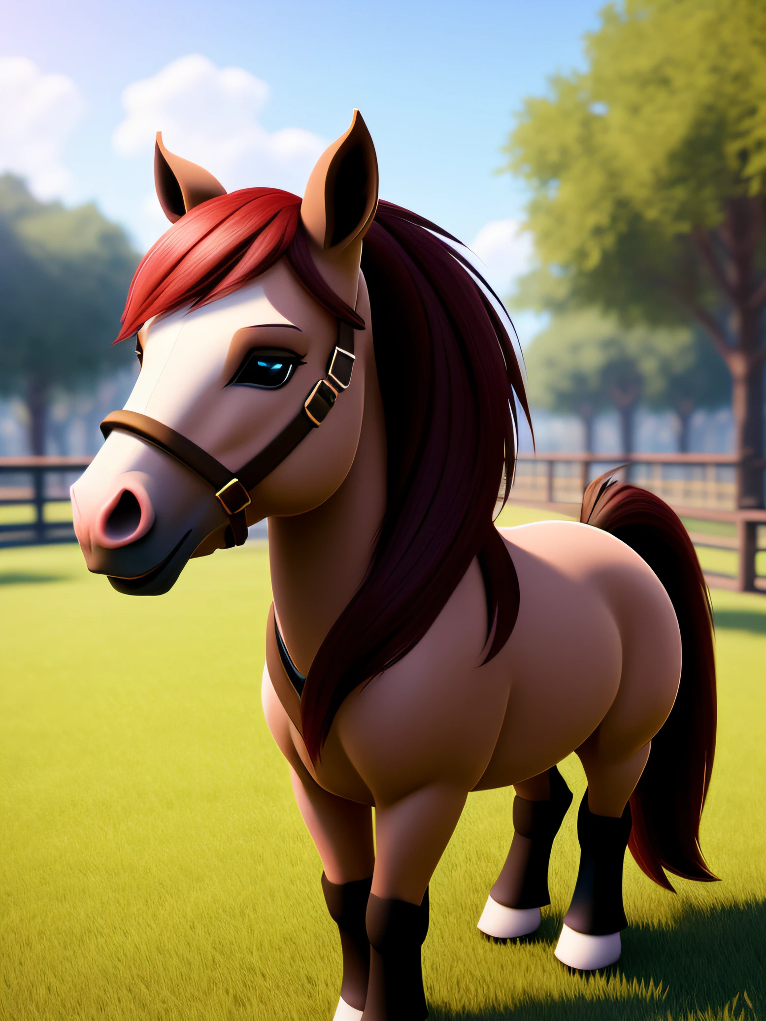 horse disney styler, chibi, whole body, cute, smiling, unreal engine, detailed, ultra high definition, 8k --q 1 --v 4