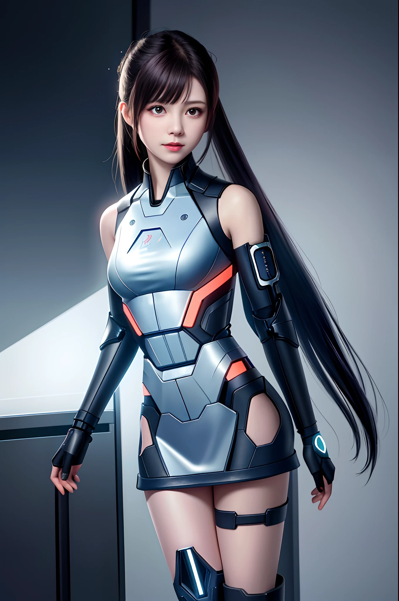 dystopian， [sci-fy]， High-detail RAW color photos， full-shot， 's （cute female arterial intelligence， cybernetically enhanced）， inside in room， standing on your feet， （In a cryogenic chamber， In state-of-the-art cyberpunk research institutes）， Toned physique， （Small lively breasts， Normal， big assa，pony tails （paleskin）， （cybernetic implants：1.2）， （enhancer）， （cyborg people：1.1）， （Detailed skins， Diffuse of skin pores）， silica gel， metals， （highly  detailed， finedetail， 复杂）， （lens flare glow：0.4）， （flood：0.4），diffused soft lighting，Ray traching，shallowdepthoffield，（Oliver Waite），taken on a Canon EOS 5D，90mm micro lens，f / 8，Clear focal length，Smoothness，Motion picture film，A scene from the《Blade Runner 2049》，[cyber punk perssonage：Dieselpunk：0.25]