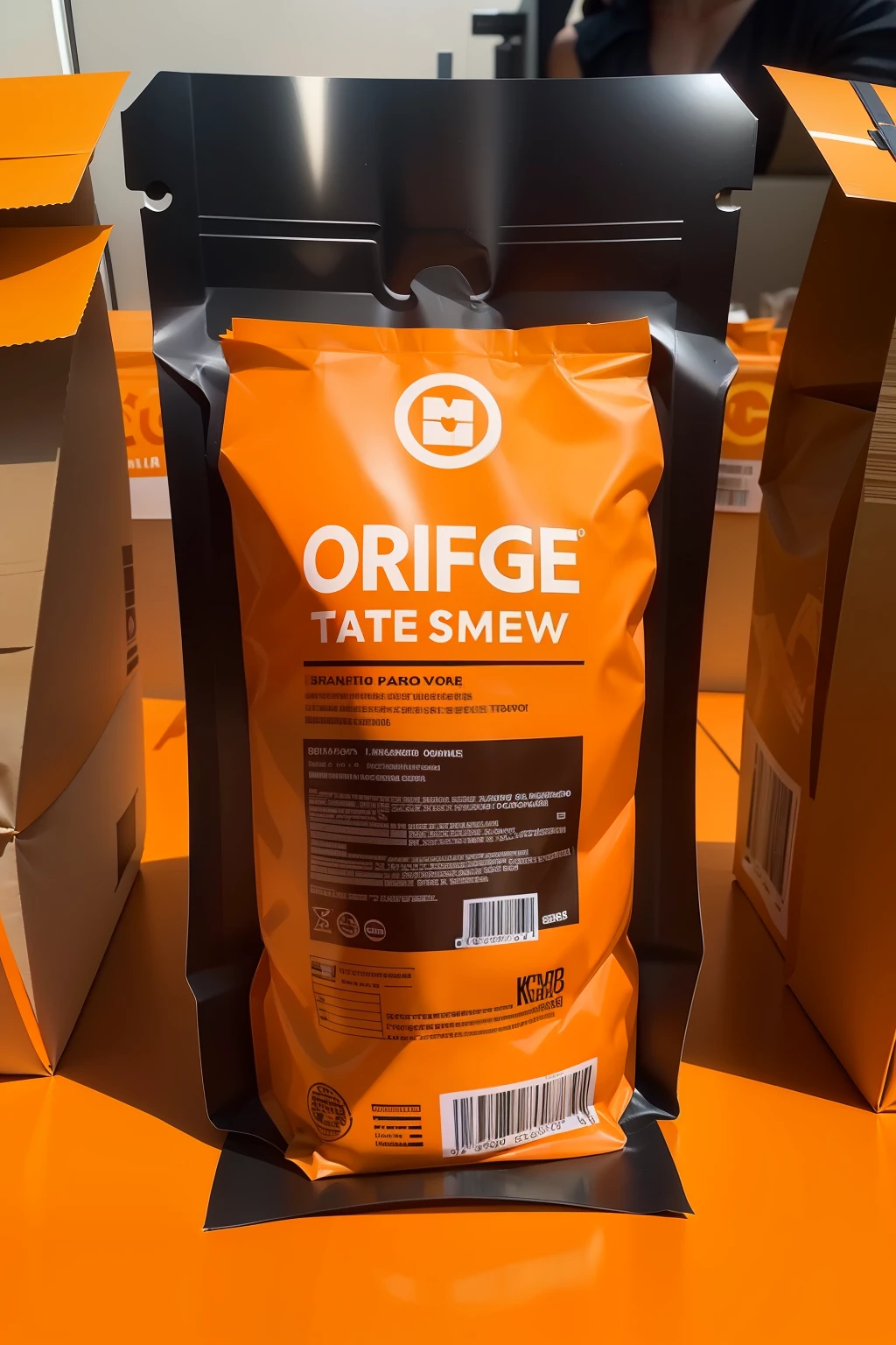Please combine the task ID:14384649445868549 orange packaging design,Combined with the product, the packaging bag should have a physical photo of the sirloin steak,At the same time, the design style can be more avant-garde,Closer to the aesthetic standards of young people