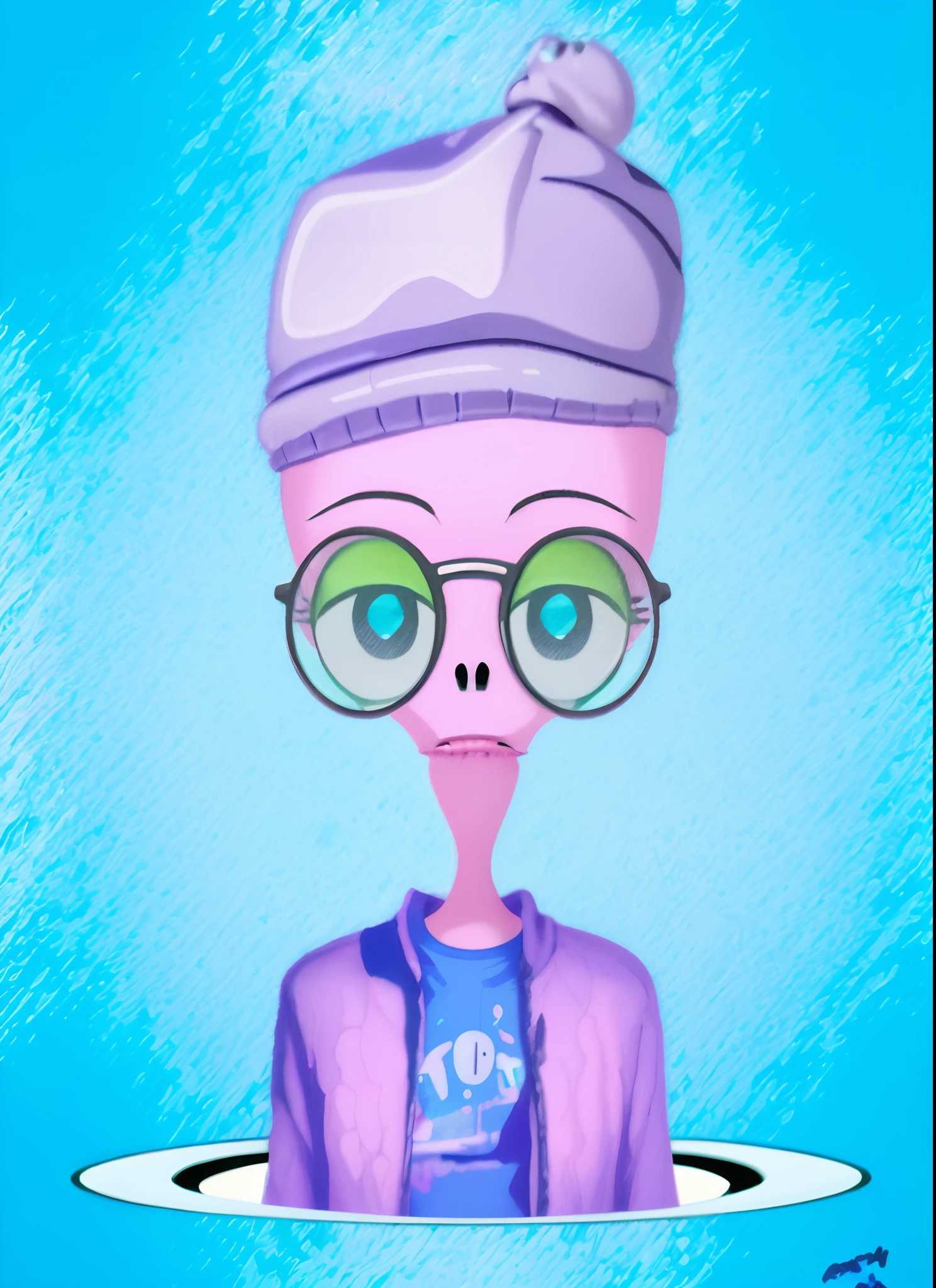 cartoon alien with glasses and a hat on his head, beautiful pink little alien girl, 2 d illustration, 2d illustration, inspired by E. T. A. Hoffmann, portrait of a space alien, alien girl, pink iconic character, female alien, very stylized character design, portrait of a grey alien, candypunk character design, stylized character design