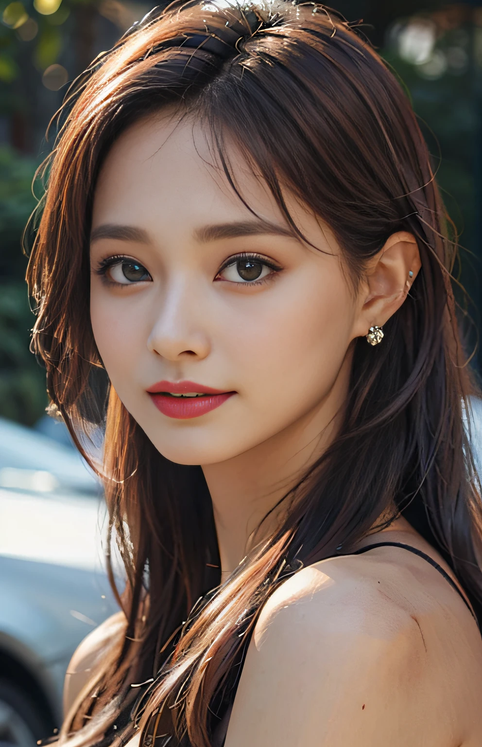 ((Big Breasts:1.3))(highest quality:1.1)、(Realistic:1.1)、(photograph:1.1)、(Very detailed:1.1)、audience、bracelet、Jade bracelet、Jade Earrings、eyelash、Toothless smile、Beautiful detailed girl、(Very detailed目と顔)、(Facial Lighting)、Jade Necklace、Summer clothes、(alone:1.5)、(Coastal、Palm tree)、(Sunburned skin)、See through、Light brown eyes、(((Hair blowing in the strong wind)))、((Perfectly anatomically balanced style))、Cute pose、Sexy pose、Big Blue Eyes、Just like the whole body、Reddish brown hair