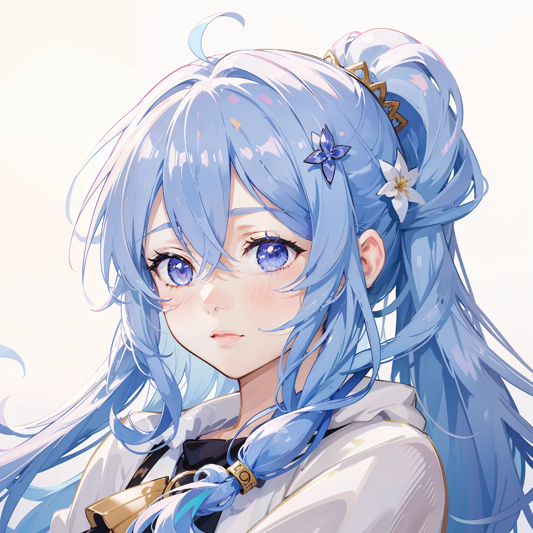 high-definition quality，Dreamy，Kizi，Intricate hair accessories，side ponytails，Cute avatar，Close-up of facial details，Masterpiece quality,Gradient hair color，Anime emoticons，gem-like eyes