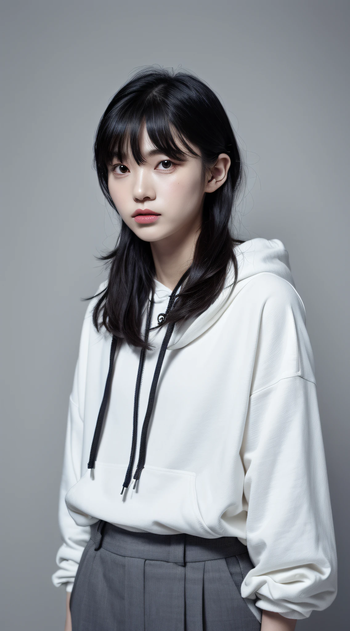 tmasterpiece、Flat background、Without background、full body Esbian、It stands、1 rapariga、独奏、Cute Baby Turtle、oversized orange hoodie、tee shirt、7-point trousers、50mm portrait、Delicate facial features、Half realistic、foco nítido、The ultra-detailliert、absurderes、depth of fields、neonlight