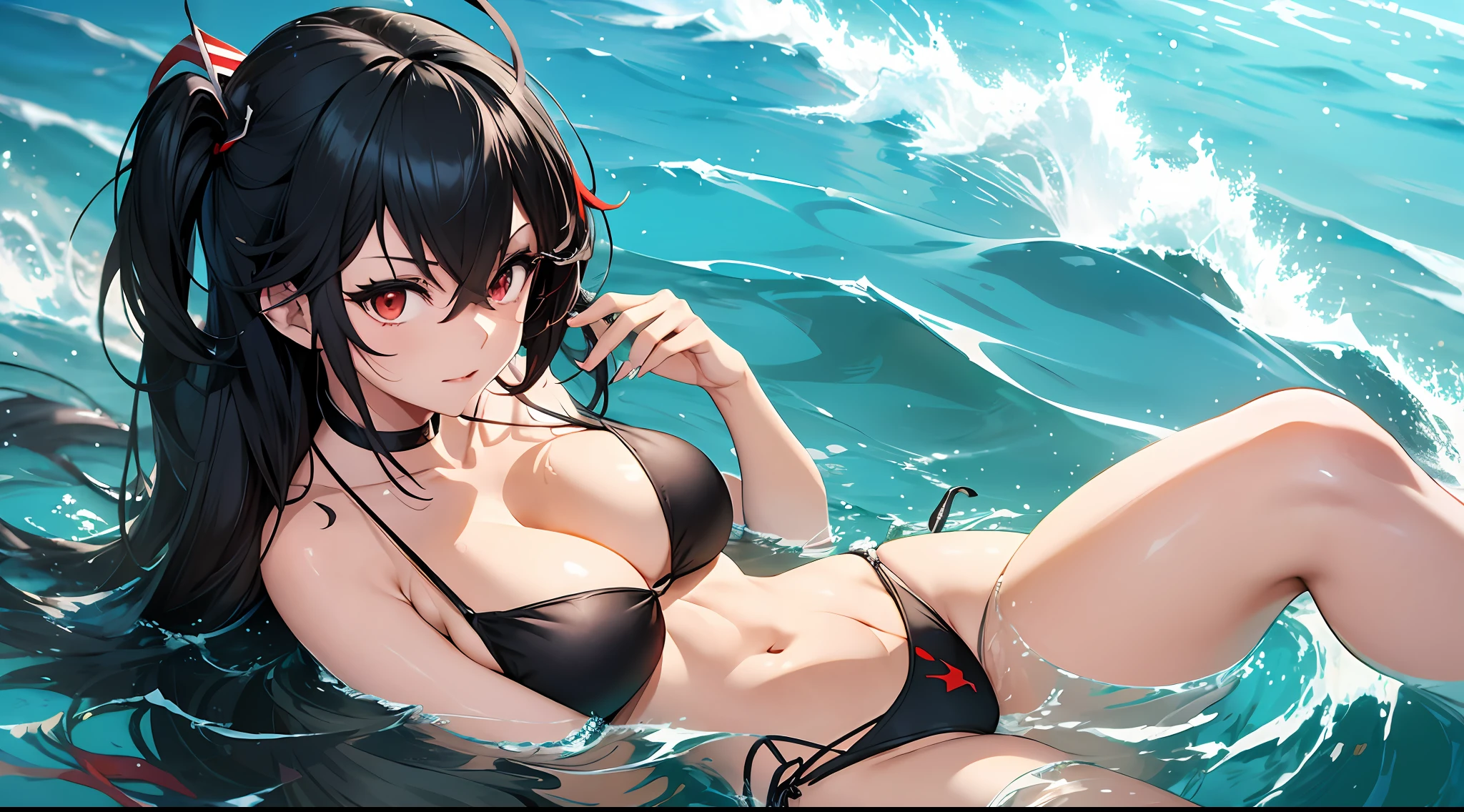 Anime girl wearing bikini in water, Kantai collection style, clean and meticulous anime art, attractive matoi ryuko, ryuko matoi, Kill Pull Kill illustration, Makoto Shinkai and Artgerm, ecchi anime style, azur lane style, swim wears,, Anime style artwork