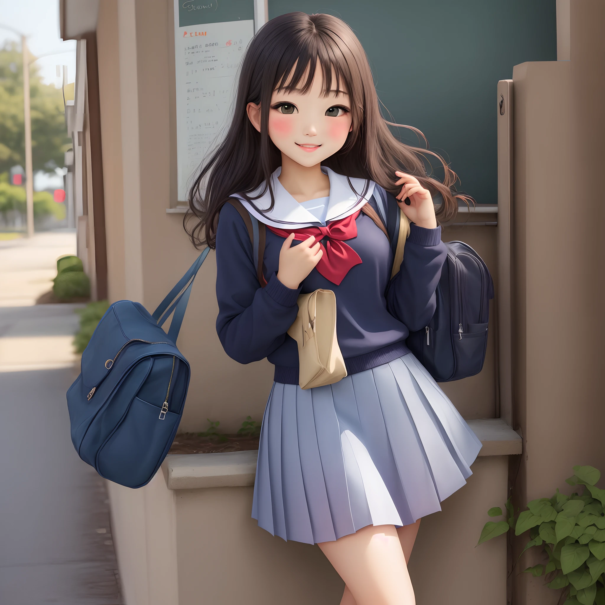 Anime girl in school uniform posing for a picture in a hallway - SeaArt AI