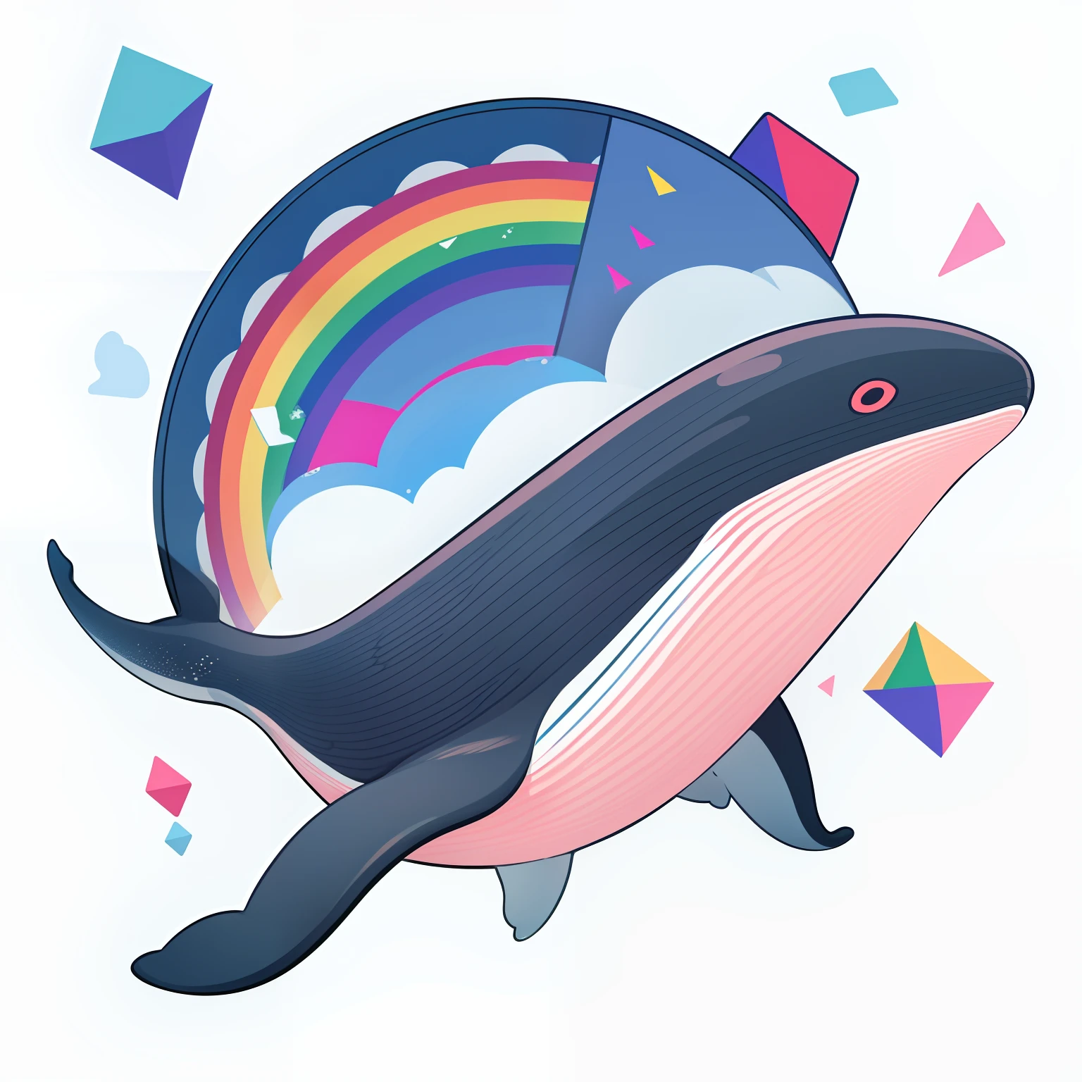 a closeup、Flat illustration、Geometric shapes、Colorful Rainbow 5、whales