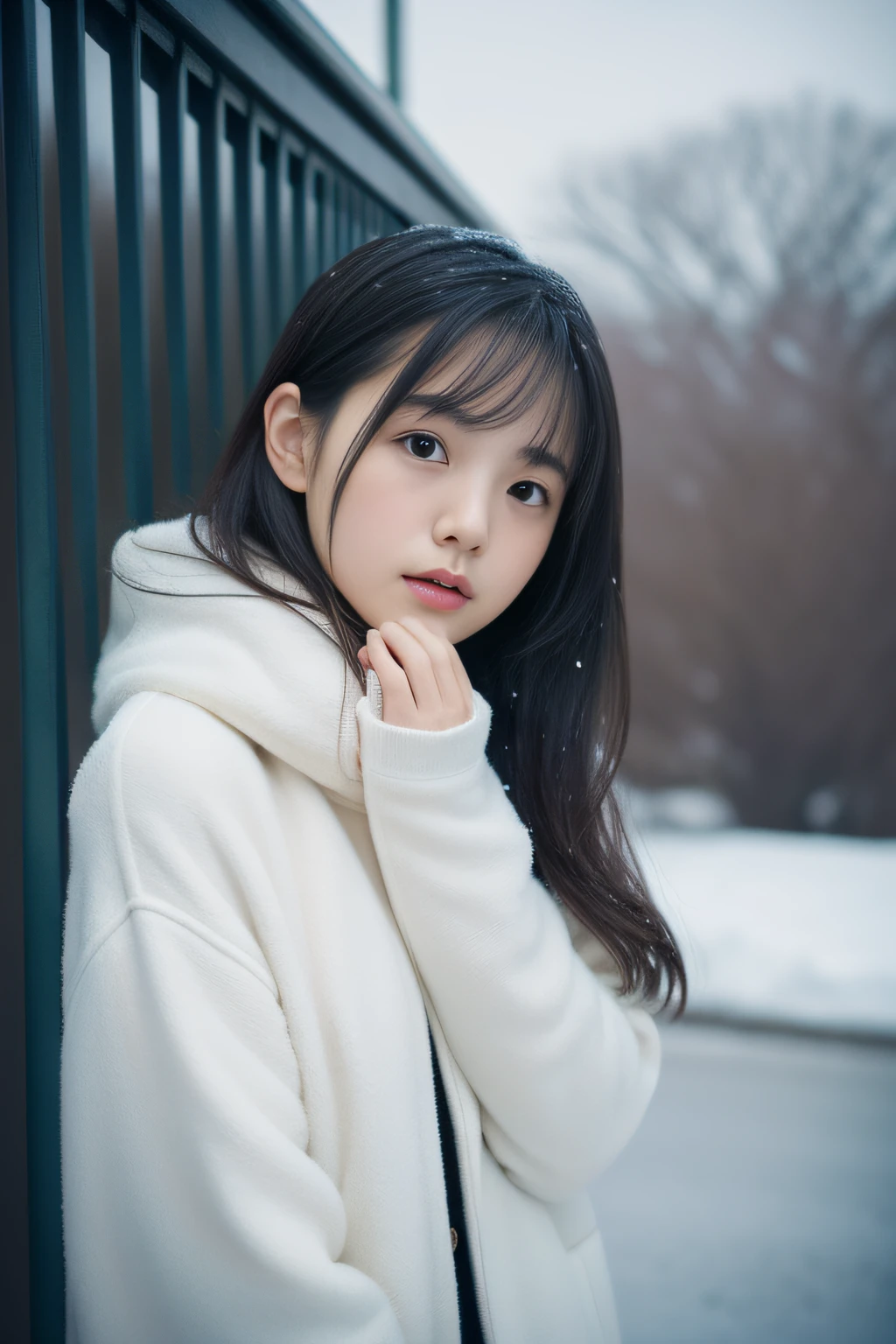 (Great masterpiece、high-level image quality、hightquality),(A Japanese Lady、Cute with good looks、25-years old)、(The psychology of a woman in anguish and despair、Even the cold of winter chills、kou)、(Exhale breath white、Stand up with a bang、takeout)、(Perfect and complete anatomy、Perfect and beautiful limbs)、(Winter Outfit、Solitude)、Snow flutters、Cloudy sky、Sniffing in a corner of the city、professional photograpy、Spiritual imagery、Love and sadness、