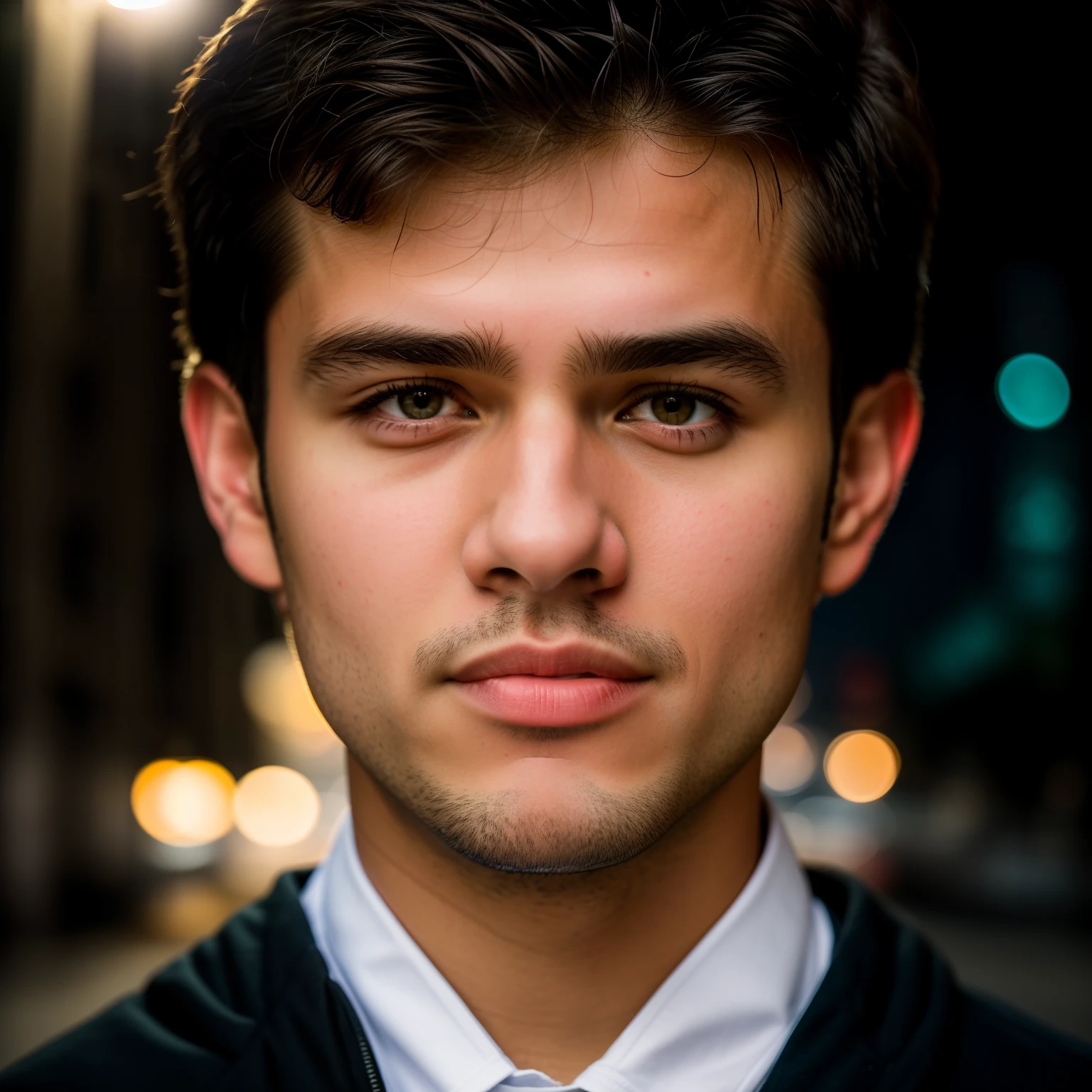 RAW Photo, 25 Years Old Casual Male Portrait Photo, Night, City Street, (High Detail Skin: 1.2), 8k UHD, DSLR, Soft Light, High Quality, Film Granule, Fujifilm XT3