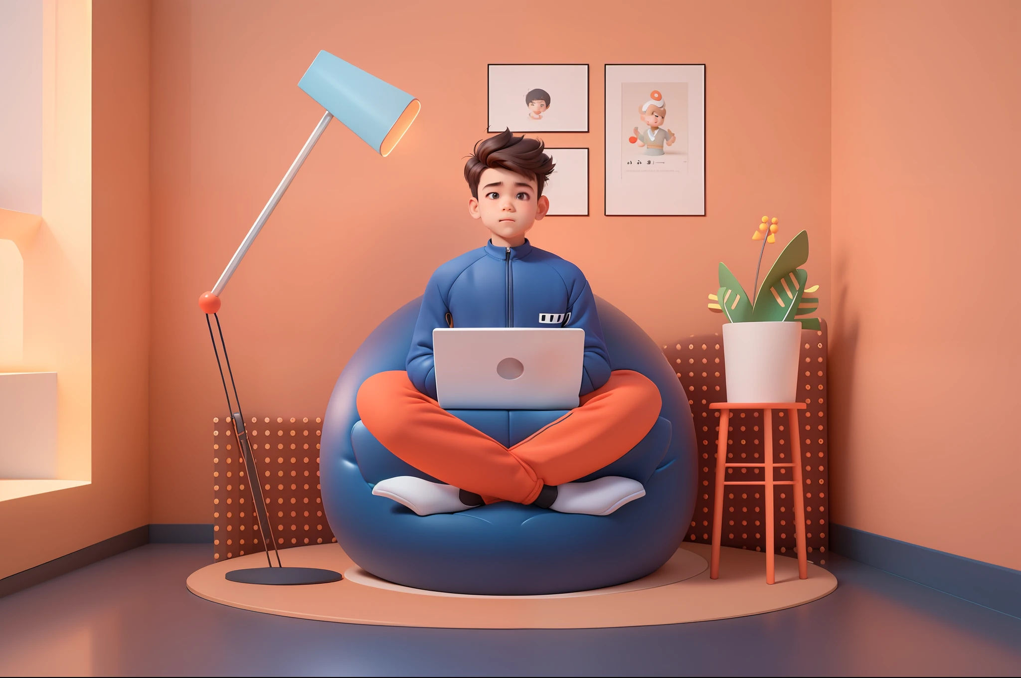 (Pixar 1.23 style) 1 boy ((upper body front, bust shot)), solo, cute ???, brunette, pretty tracksuit, boy, korean child, playground, ((masterpiece, highest quality)), (composite lighting)