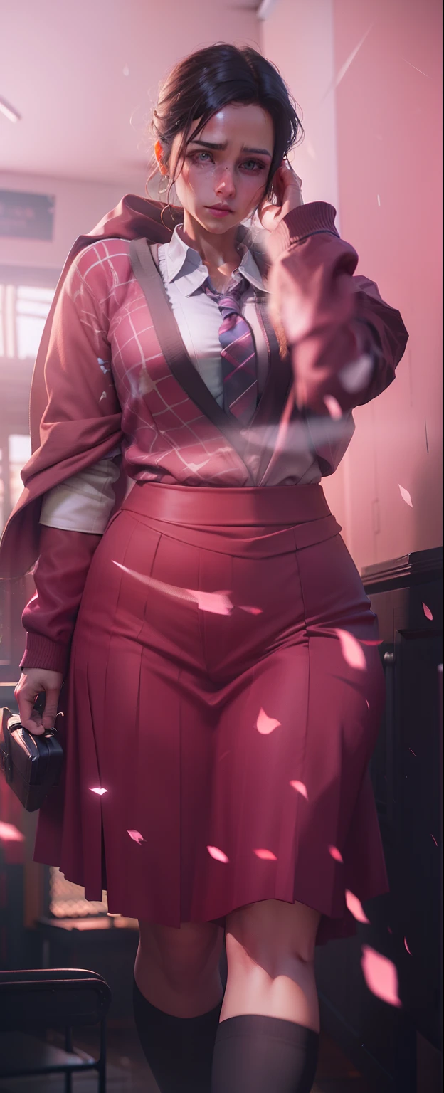 a women trisha wearing a tie, school, indoors, (soothing tones:1.25), (hdr:1.25), (artstation:1.2), dramatic, (intricate details:1.14), (hyperrealistic 3d render:1.16), (filmic:0.55), (rutkowski:1.1), (faded:1.3)