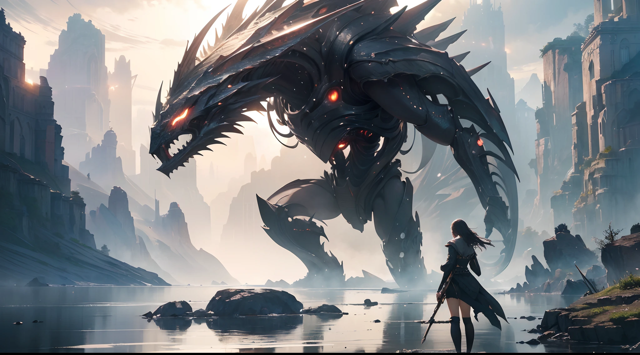 (by Greg Rutkowski: 1.2), (ultra-detailed CG unity 8k wallpaper, masterpiece, best quality, beautiful, depth of field, HDR, intricate), delicate, Craft a mesmerizing and otherworldly realm, filled with vivid hues, majestic, and enchanting landscapes, (no human), sharp focus, post processing, impressive