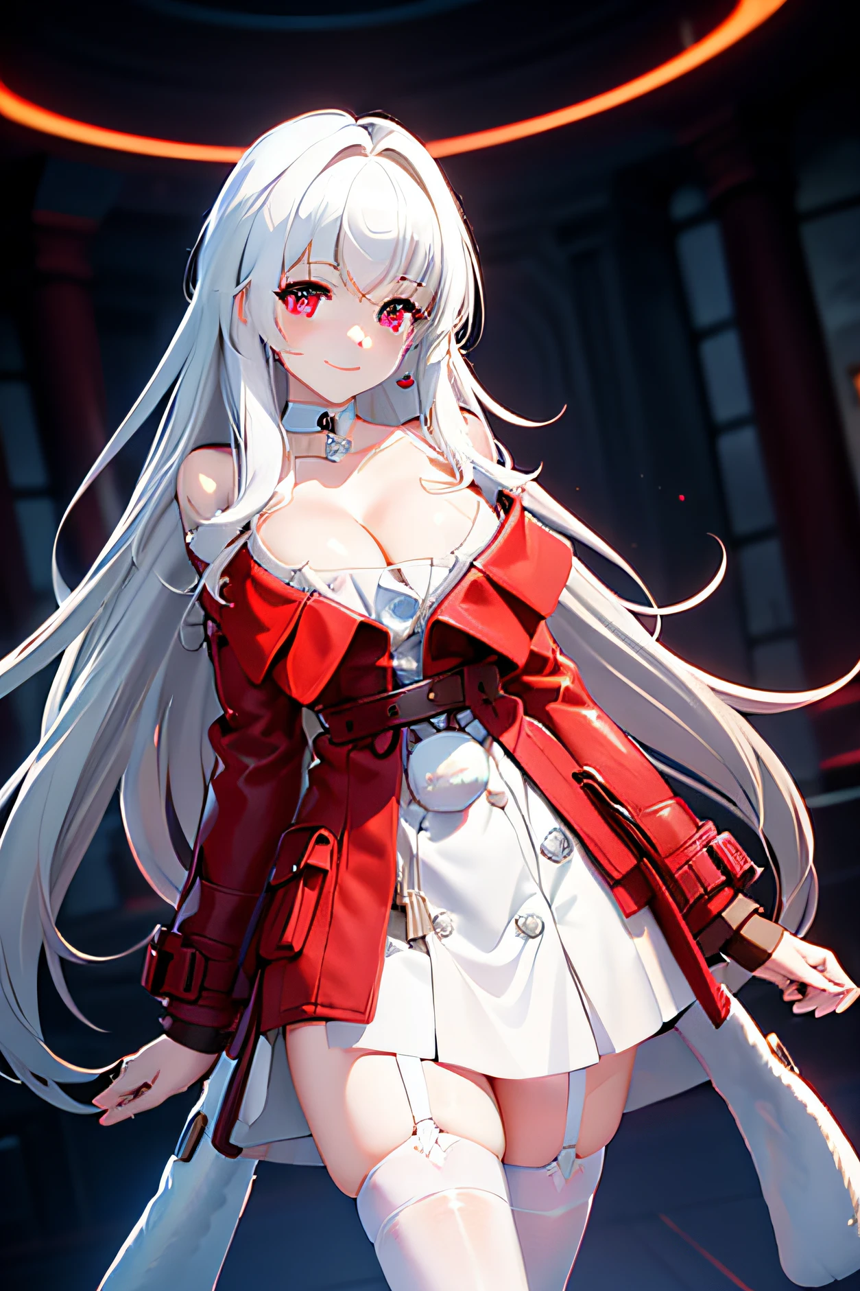 tmasterpiece,k hd,good quality, 1girll,Cover the chest,cafe shop,Cash register,mouth mask,Light red blouse, Extremely delicate big eyes, Honkai,klara with huge breasts,Lori huge breasts cleavage,( Silvery-white hair。choker necklace,Earrings, Drill hair, ,Black gradient stockings,leather shoes,angle of view,Pay attention to arm details, Finger details, Shy, Smiling, Blushing, Perfect hands, Depth of field