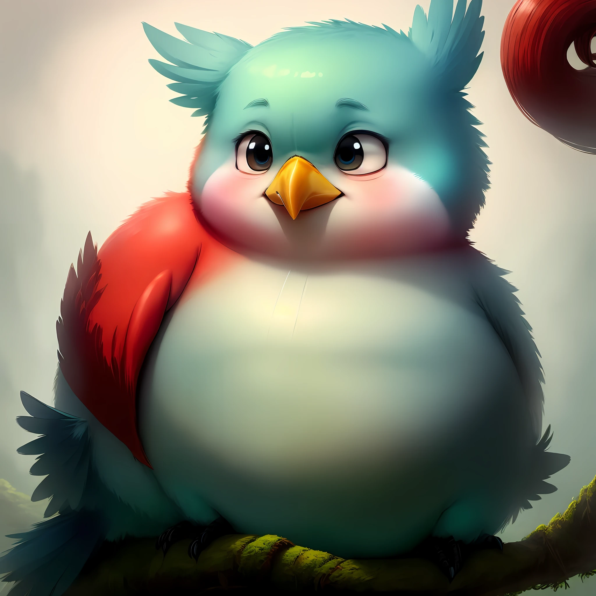 A cute and mischievous chubby bird in red,background whites