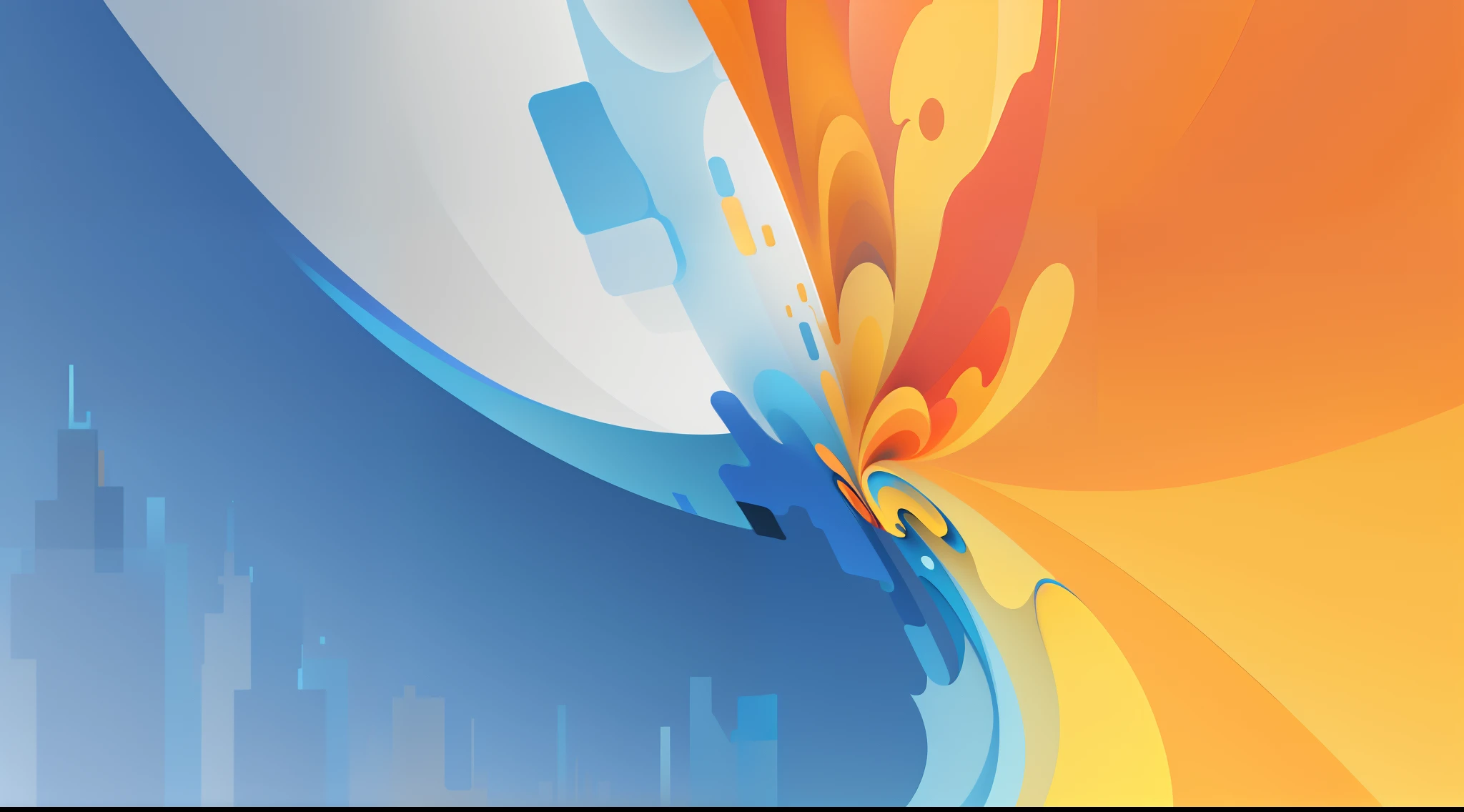 On a blue and yellow background, orange and blue, background yellow and blue, city on fire background, abstract art representing data, abstract conceptual, 4 k hd illustrative wallpaper, some orange and blue, Digital artwork 4 K, made entirely from gradients, Amber and blue color scheme