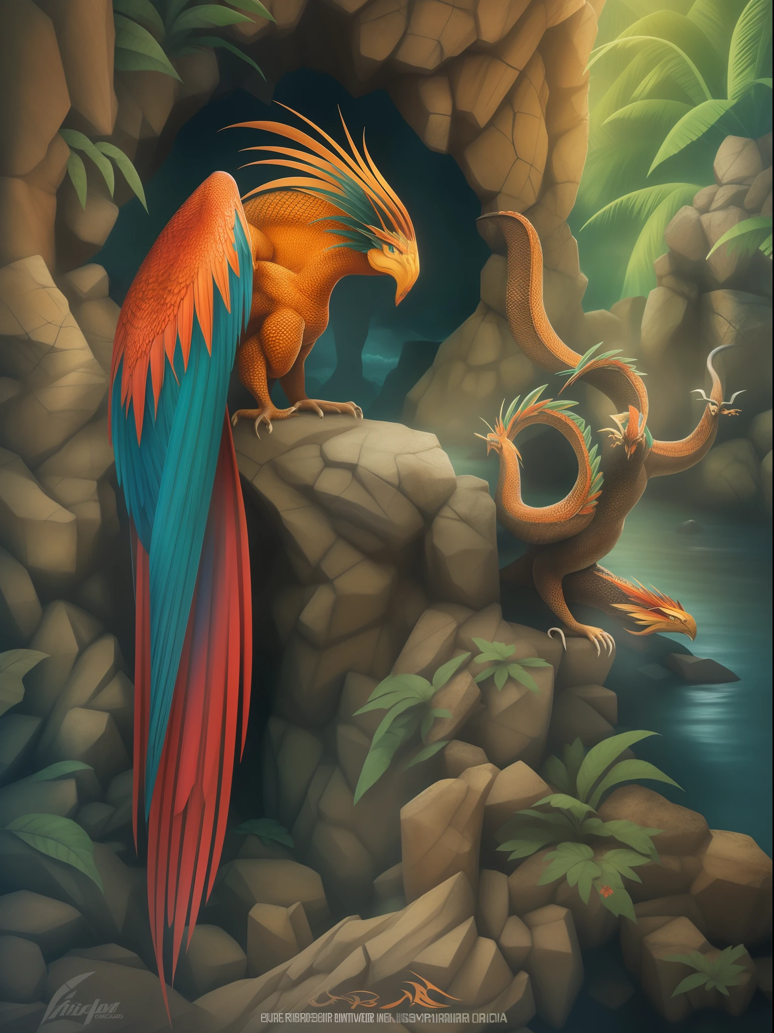 oil-painting, hiper realista, Uma ilha Tropical, a magic world, com cachoeiras, Dragon birds, aldeia flutuante, rios, hyper sharp, hiper detalhado, ultra intrincado, extremo 3d, tintas escorrendo pela tela, pintura saindo da tela, 3d render, extrema profundidade, extremamente imersivo, ultra alto relevo, cores vibrantes