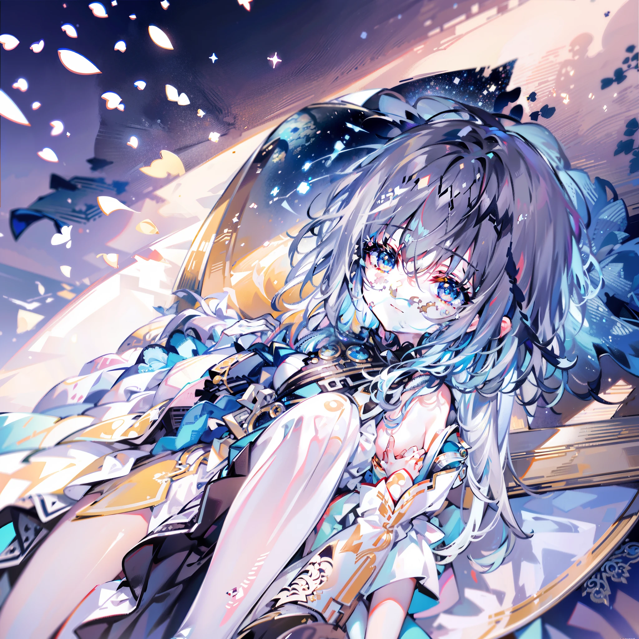 （tchibi：1.3）（tmasterpiece：1.4），（best qualtiy：1.4），（Very cute angel girl，Super detailed face，gem-like eyes，Extra-long white hair，Colorful gradient hair：1.4），（angel ring：
1.4）， （angel wing： 1.4）， （full bodyesbian， Perfect 2 arms， Perfect 2 legs： 1.4）， （Perfect 4 fingers： 1 thumb）， llight rays， shine， bokeh， Super fine anime - beautiful sky with stars and planets，Cosmic sky style scene。Written by Makoto Shinkai， anime art wallpaper 4k， Anime art wallpaper 4 K， Anime art wallpaper 8 K， anime wallpaper 4k， Anime wallpapers 4 k， 4k anime wallpaper， Anime Sky， amazing wallpapers， anime backgrounds， heaven planet in background， Anime background art