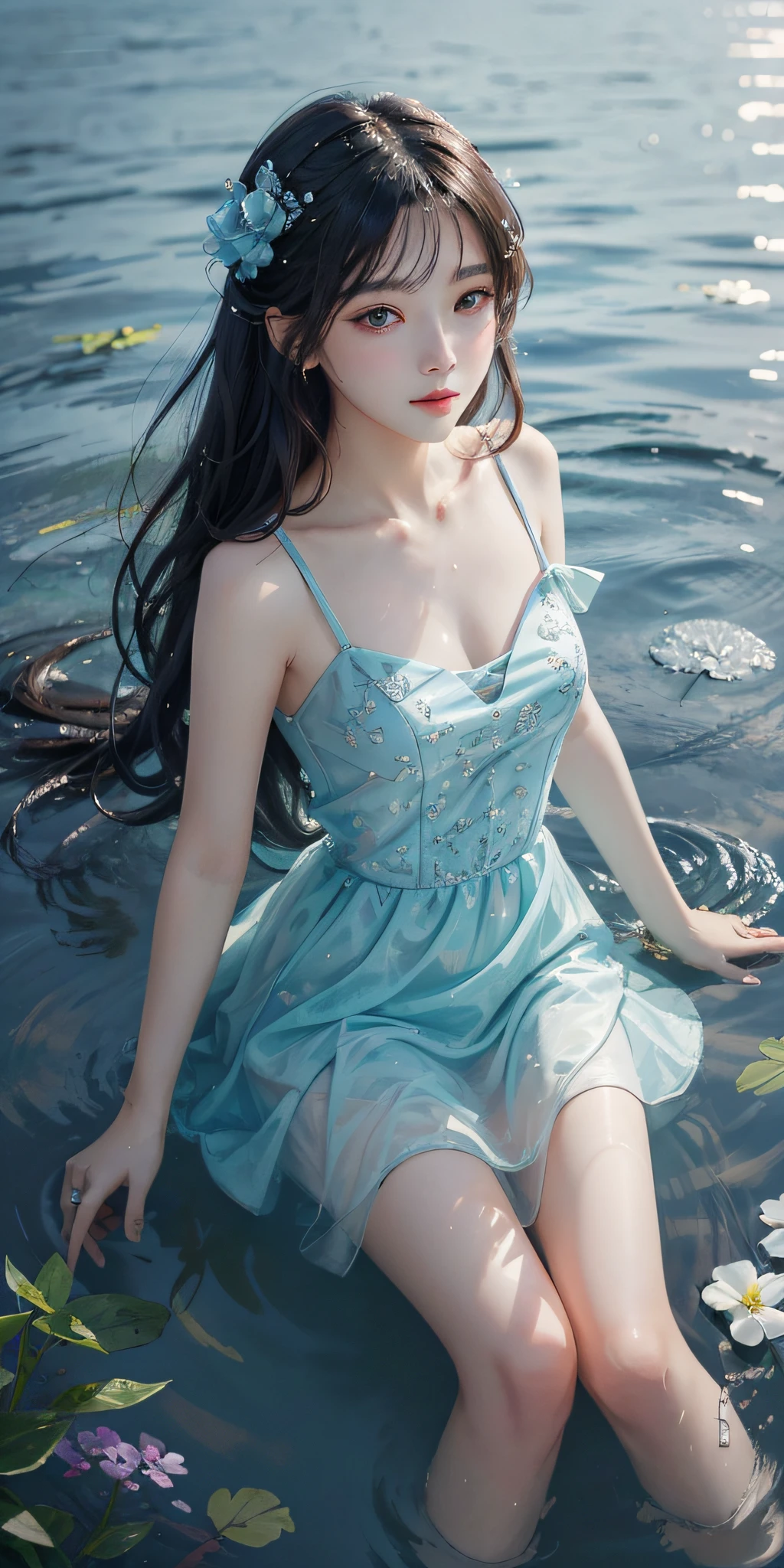 best qualtiy，tmasterpiece，超高分辨率，（真实感：1.4），RAW photogr，cold light，A woman in a transparent dress under the water，Full body photo，wallpaper anime blue water，Guviz-style artwork，closeup fantasy with water magic，by Yang J，Guviz，a beautiful artwork illustration，Water Nymphs，beautiful digital artworks，beautiful digital illustration，Li Song，a beautiful anime portrait，Art style in Beauvot