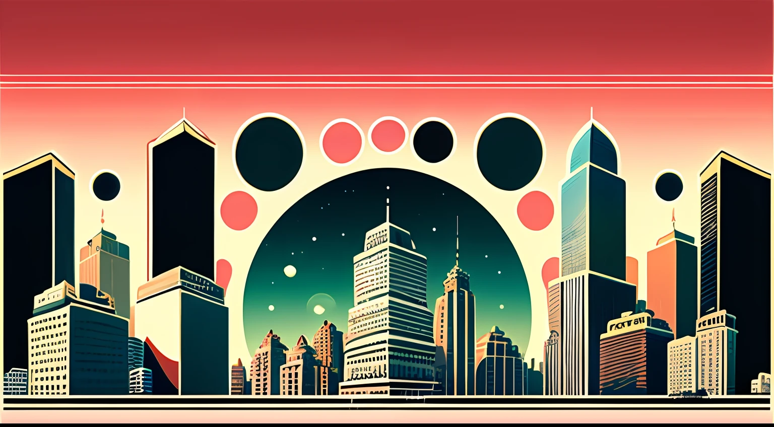 High quality, japanese animation, No people, spaces, Planets, UFO, Buildings in New York, Big Food Wallpaper