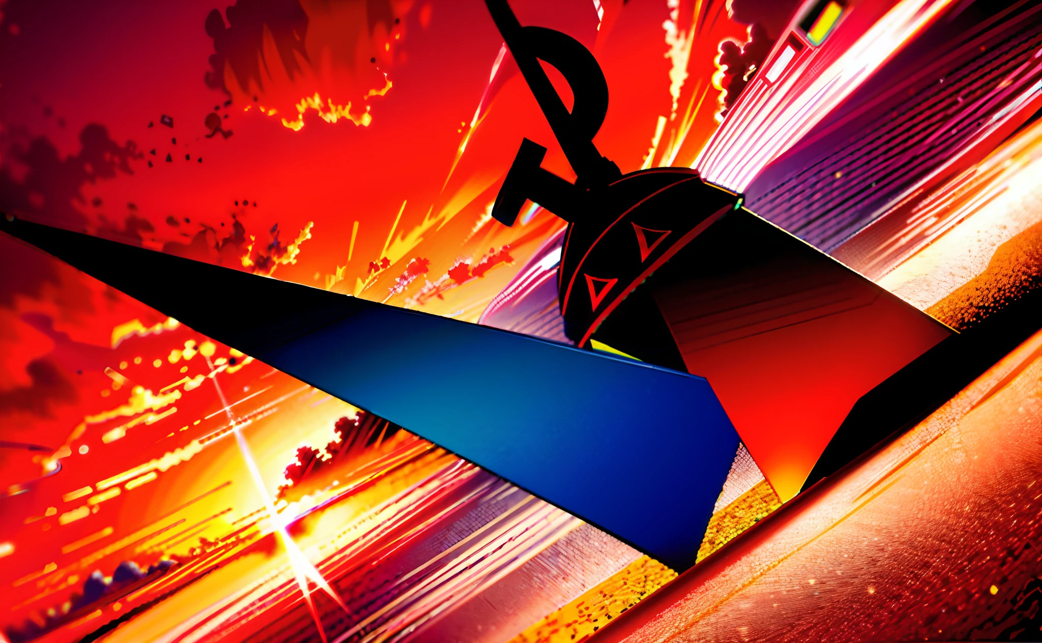 Communist Earth,wide wide shot,Sickle hammer,setting sun,Red sky,epic sense,Sense of grandeur
