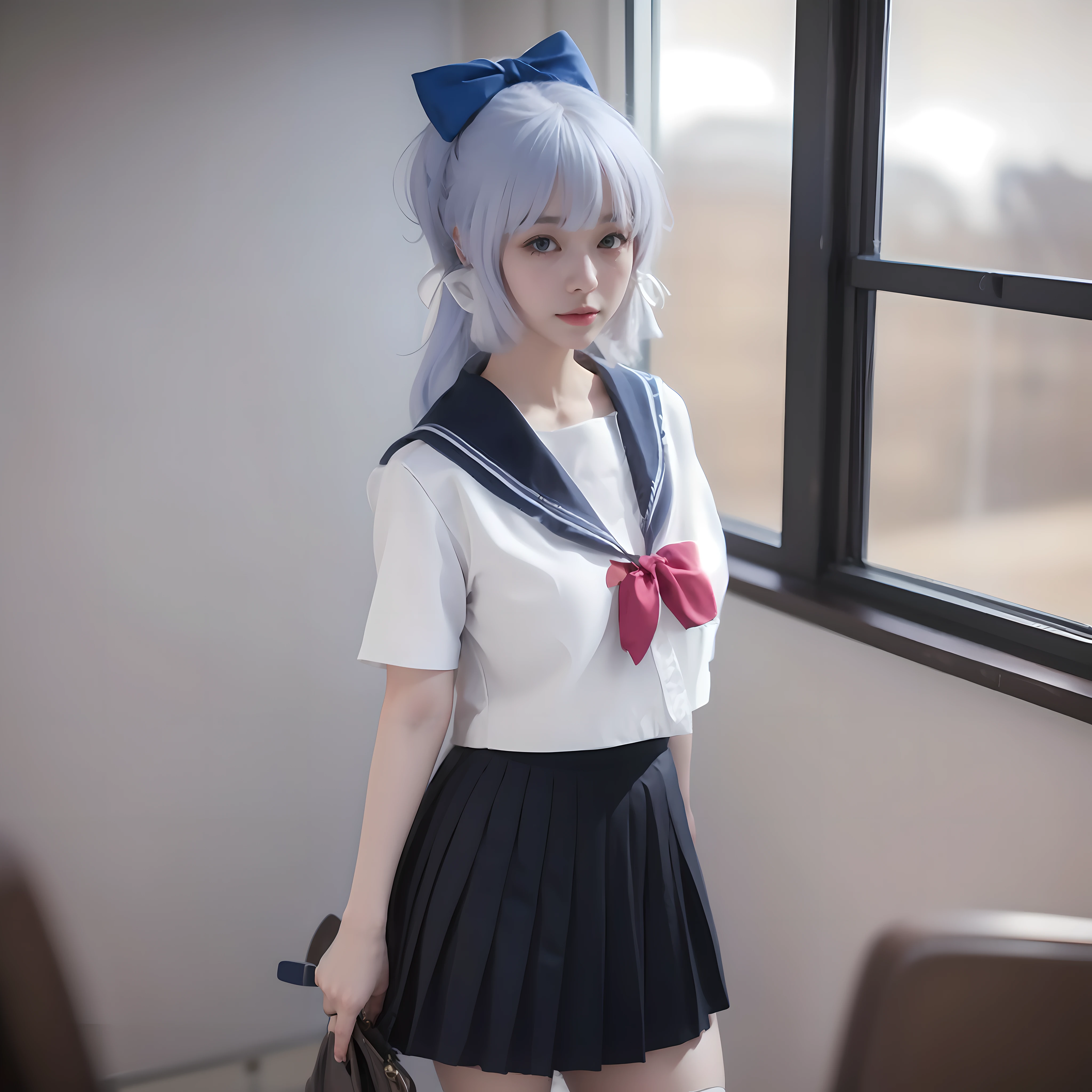 There was a woman in a sailor's suit posing by the window, Anime girl cosplay, Anime cosplay, cosplay foto, Anime girl in real life, taken with canon eos 5 d mark iv, taken with canon 5d mk4, cosplay, Kantai collection style, Ayaka cosplay, Japanese school uniform, full-cosplay, Sailor uniform, wearing a Japanese school uniform