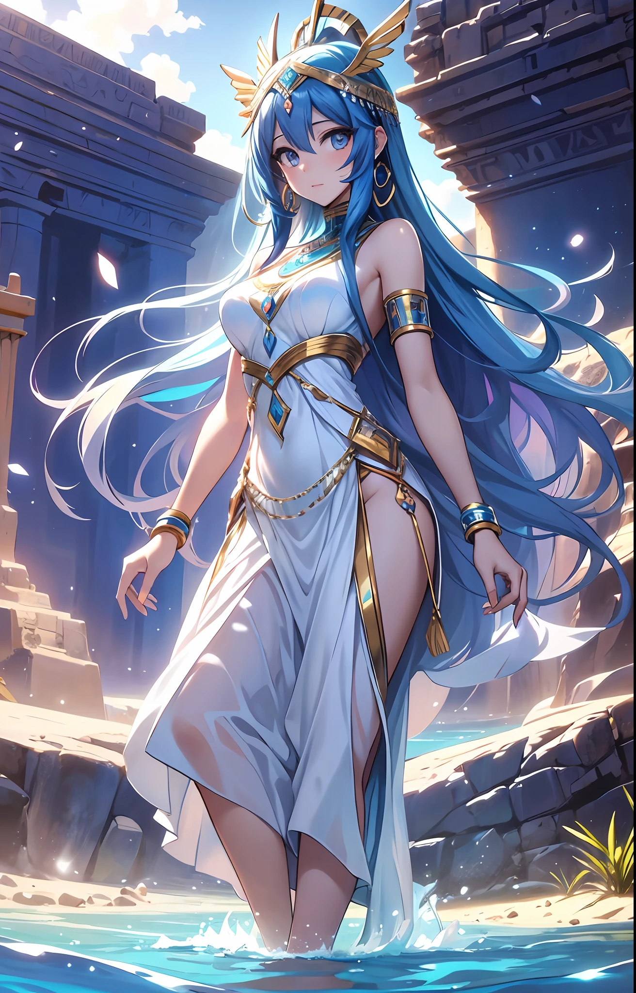 ((Highest quality)), ((masterpiece)), (detailed), One Beautiful Cleopatra, sexy,Celtic,pyramid,Water Temple,Reaching out here