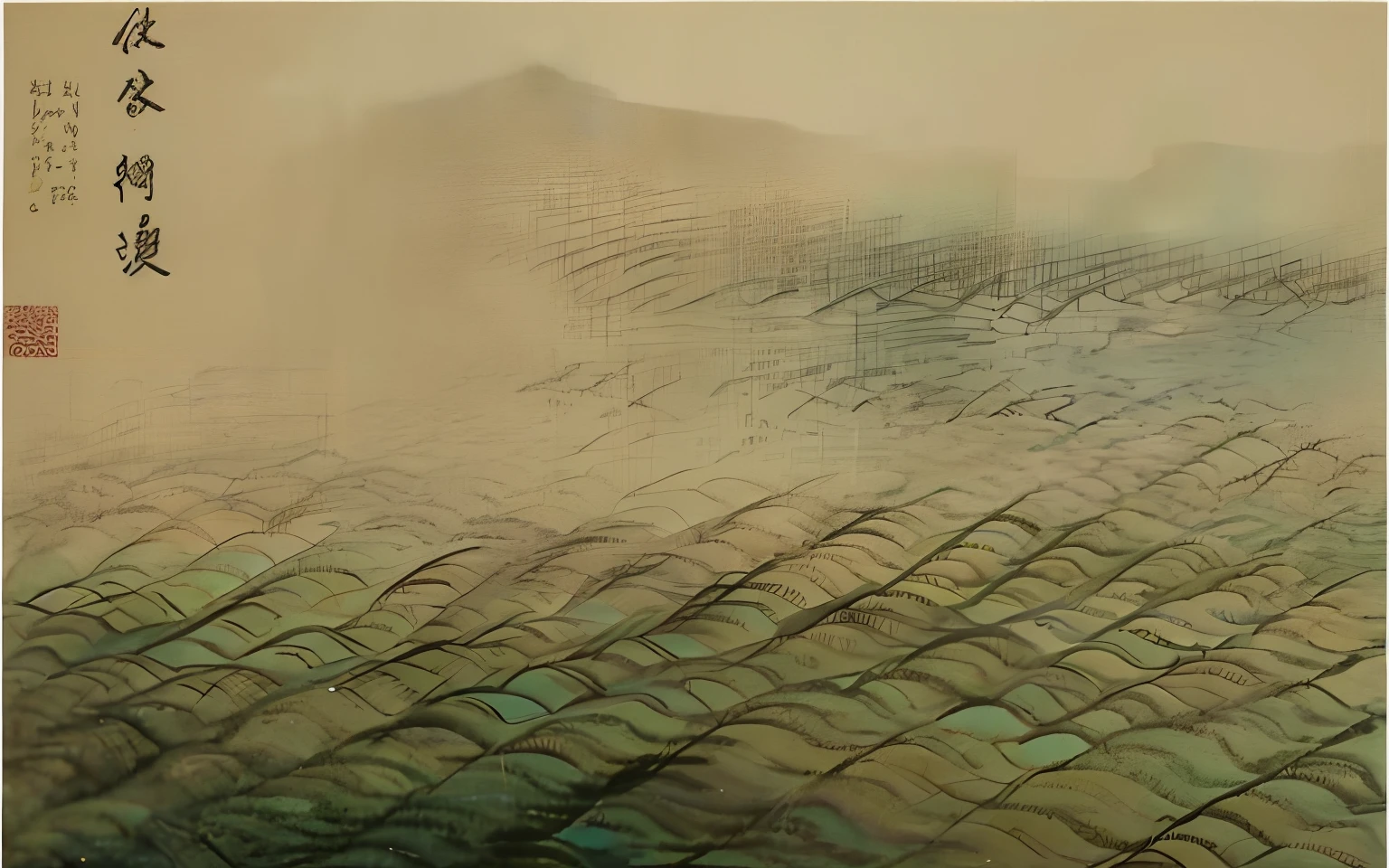 Close-up of a boat painting in the water,Waves are like leaves, author:Fang Congyi, by Gu Kaizhi, author:Wang Yuanqi, author:Gu An, author:Lee Young-jin, author:Wang Lu, author:Lu Ji, author:Shi Zhonggui, author:Wang Jian, author:Fu Baoshi, author:Yang Weizhen
