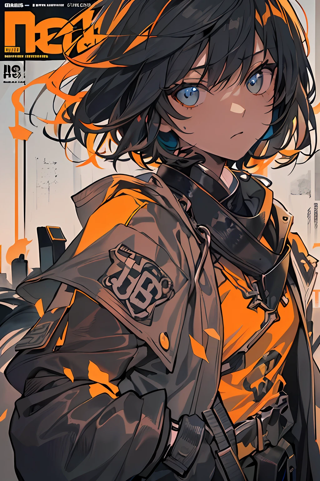 ((((Dramatic))), (((grittiness))), (((Intense))) The illustration features a young woman as the central character。She stands confidently in the center of the poster，no clothes are worn，with a determined expression on her face。The background is dark and gritty，There is a sense of danger and a strong feeling。The text is bold and eye-catching，With catchy slogans，Adds to the overall drama and excitement。The color palette is dominated by dark colors，Dotted with bright colors，Make the poster dynamic and visually striking，tachi-e (Magazines:1.3), (Cover-style:1.3), Fashionab, woman, vibrant, Outfit, posing on a, Front,rich colourful，dyna，Background with，element in，self-assured，Expressing the，halter，statement，Attachment，A majestic，coil，Runt，Touching pubic area，Scenes，text，Cover of a，boldness，attention-grabbing，titles，Fashionab，typeface，Catchy，titles，more big，Smart、moderno、Trendy、focus-on、Fashionab、（flatchest），Handsome ，orange short hair ，