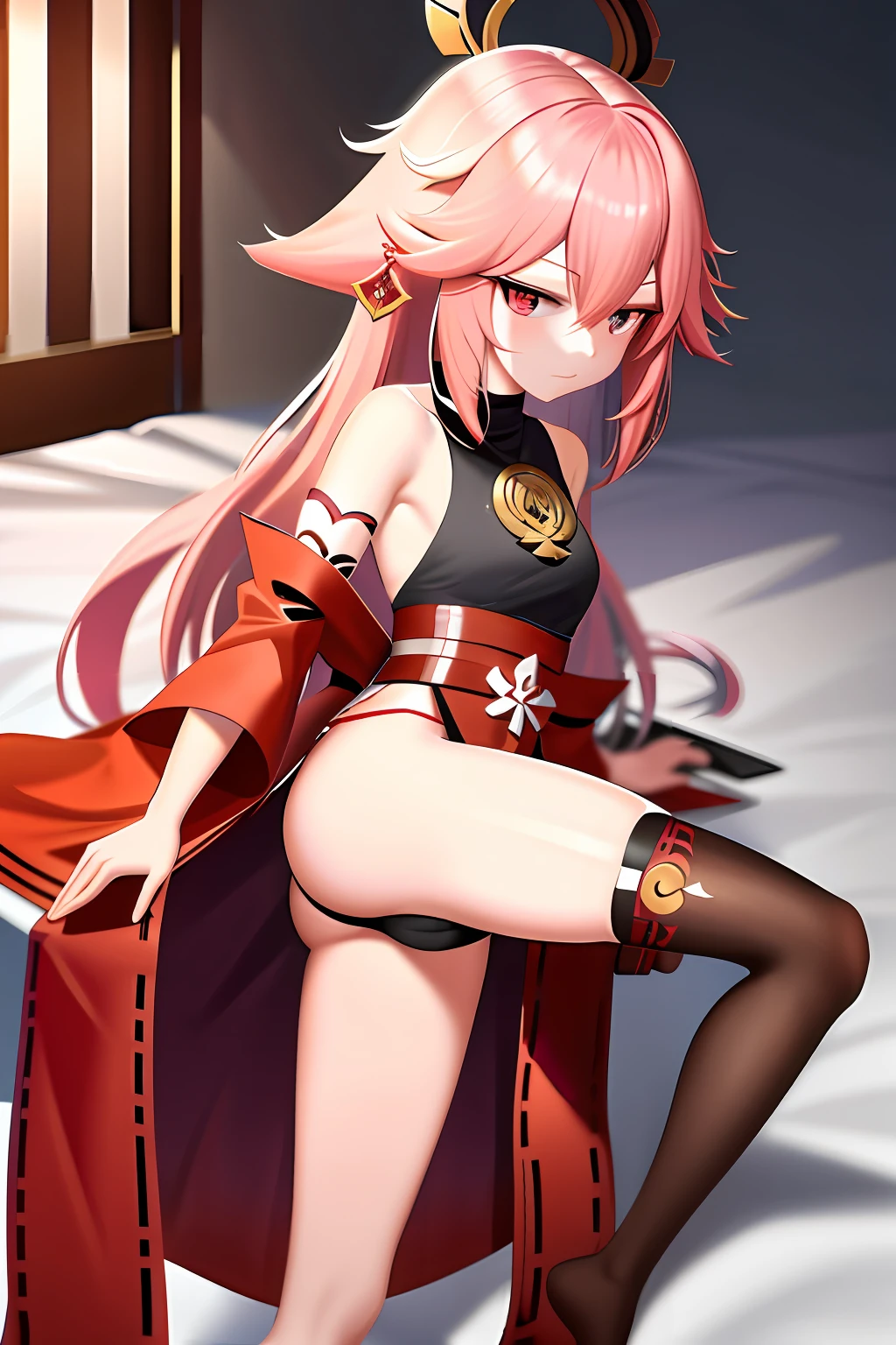 yae miko,Take off your clothes,did not wear underwear,Be red in the face,Suck the testicles with your mouth