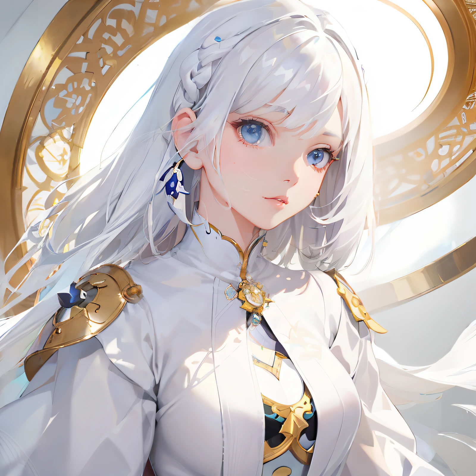 a woman with white hair and a white dress is standing in front of a circular window, white haired deity, portrait knights of zodiac girl, ig model | artgerm, girl with white hair, artgerm on artstation pixiv, beautiful character painting, artgerm. high detail, extremely detailed artgerm, fanart best artstation