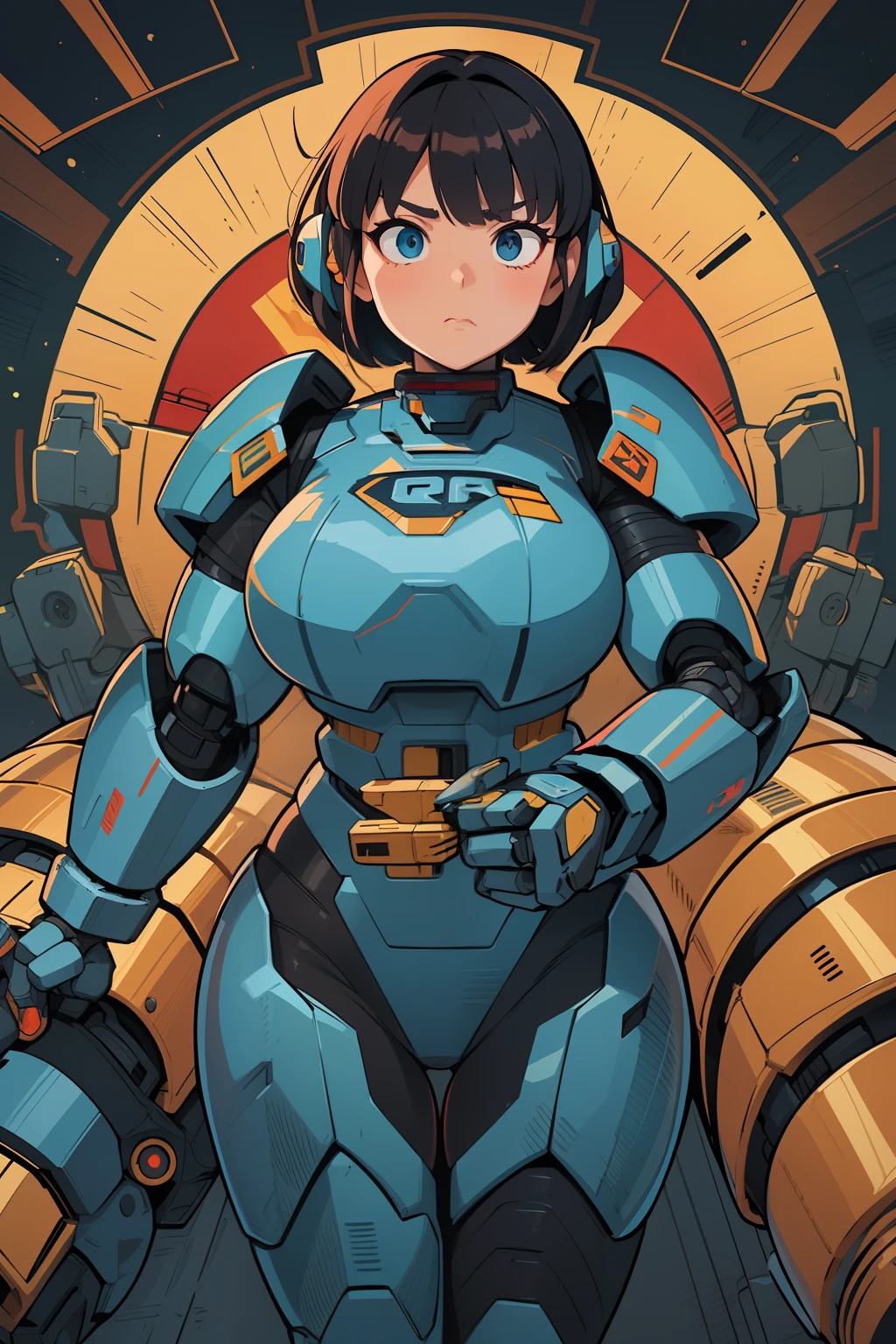 a cartoon picture of a woman in a futuristic suit with a gun, girl in mecha cyber armor, female mecha, portrait anime space cadet girl, portrait armored astronaut girl, mecha suit, armor girl, mecha inspired, mecha art, cute cyborg girl, mechanized valkyrie girl, robot girl, mech suit, android heroine, mecha human, red armor, make armor red, red robot, red mecha, red