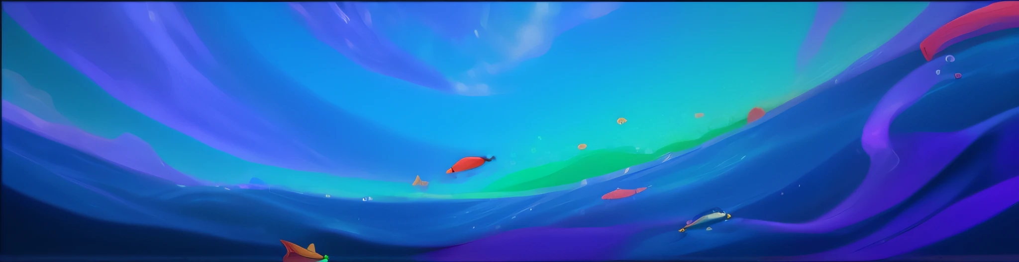 Colored paint rotation on blue background, fishes swimming, Fish swimming, fish are glowing in the ocean, fish swimming around, vaporwave ocean, vaporwave surreal ocean, Colorful fish, The fish, fish in the background, sketch of an ocean in ms paint, inspired by Paul Ranson, see fishes swimming, fish flocks, fish shoal, Ocean,(((8K, RAW photo, Best quality, Masterpiece:1.4))), 超高分辨率, Ultra-detailed, illustration, Close-up
