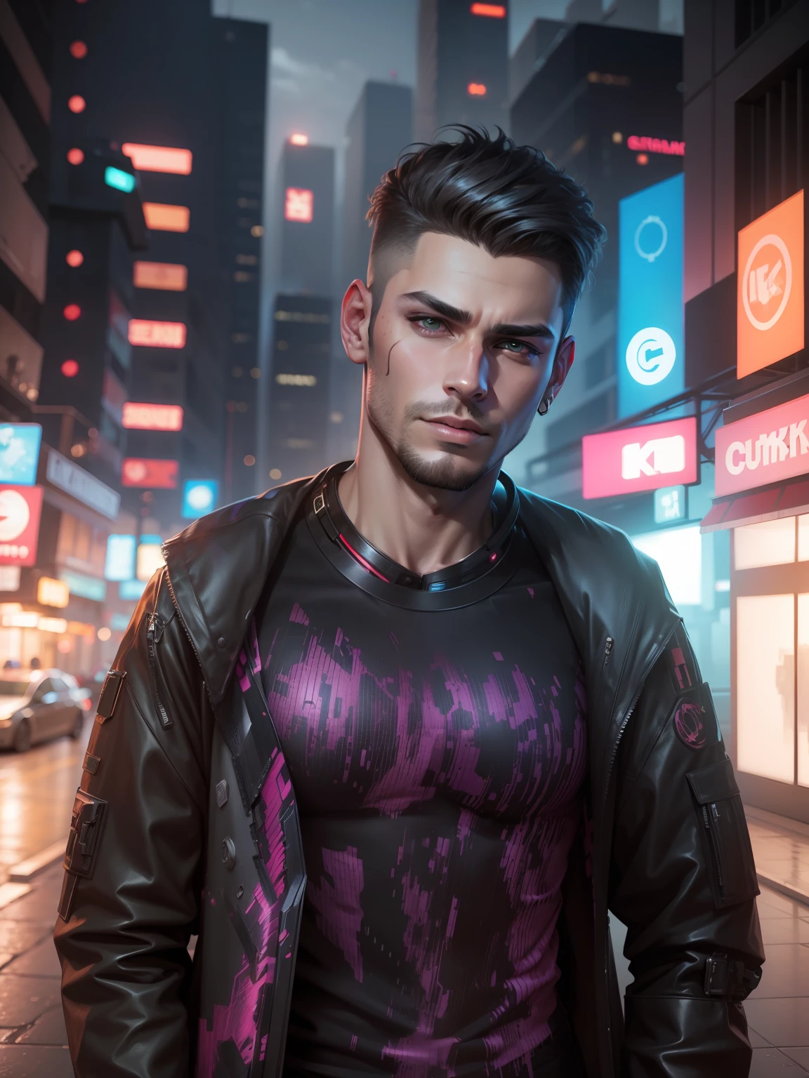Change background cyberpunk handsome boy, realistic face 8k, realistic face