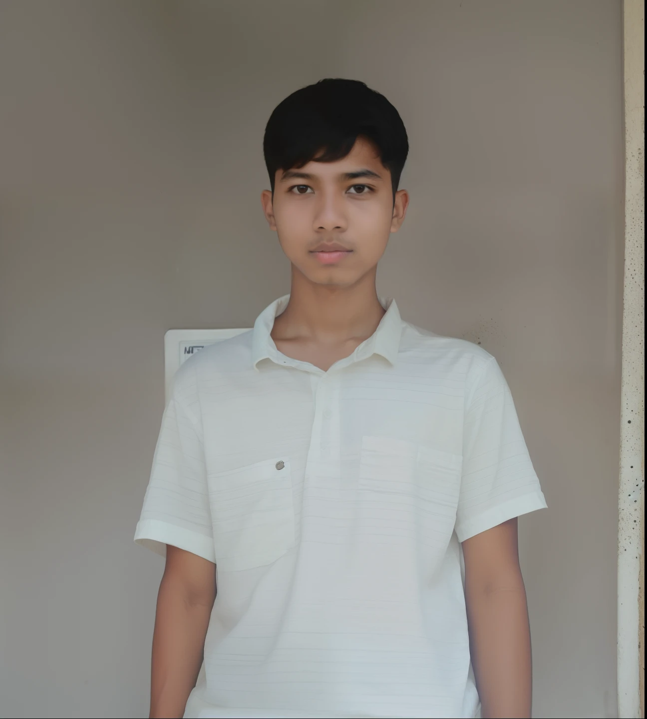 arafed boy in a white shirt standing in front of a wall, nivanh chanthara, around 1 9 years old, ayan nag, mohamed chahin, very clear picture, a picture, thawan duchanee, picture, 18 years old, riyahd cassiem, raden saleh, very very low quality picture, old picture