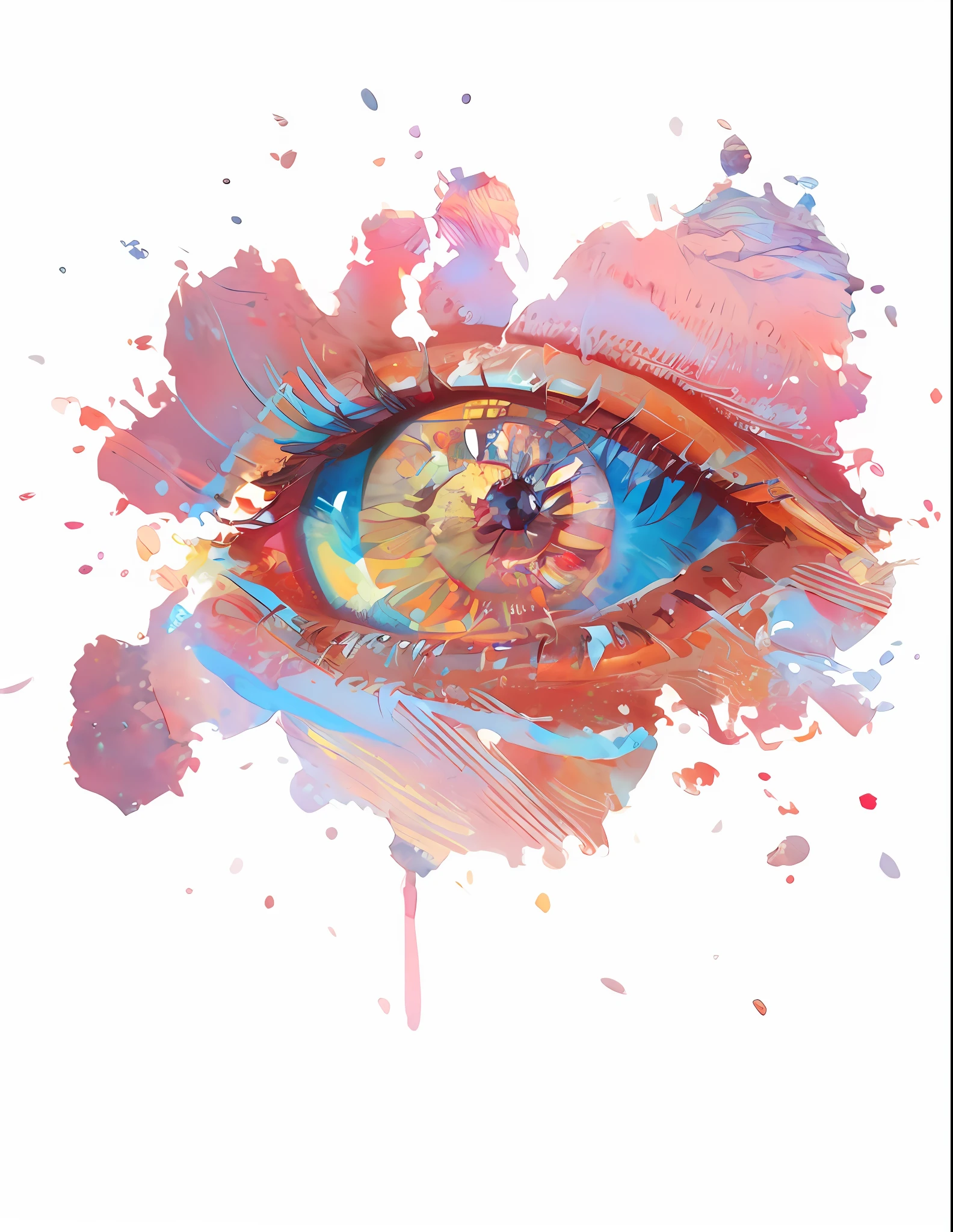 A brilliant and colorful eye,watercolor paiting,Splash of colored ink,A masterpiece,finely detailled,Colorful,The texture is clear,Colored eye painting,light dots