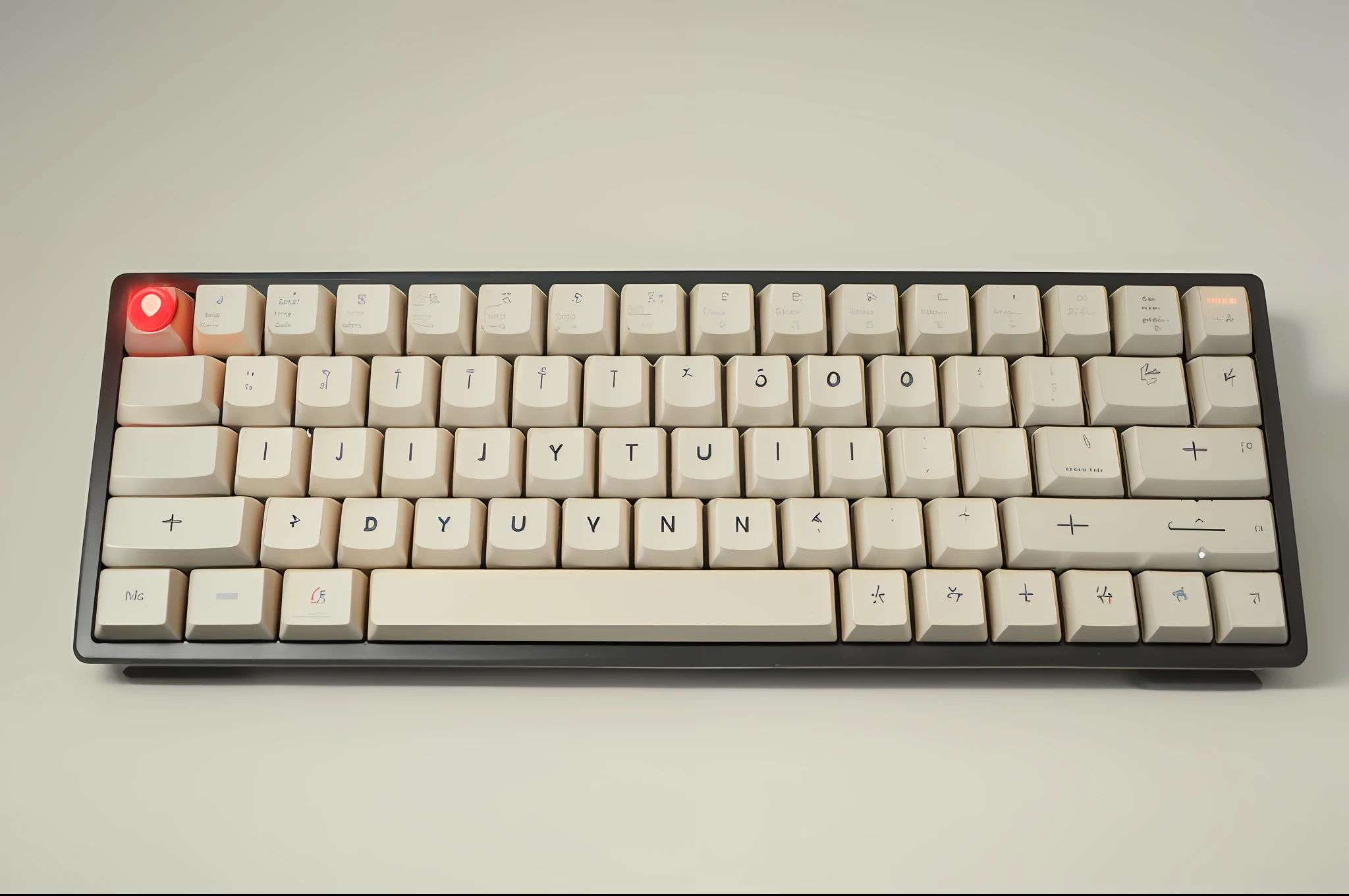 There is a computer keyboard with a red button, Tech line style,mechanical keyboard, from 8 k matte, keyboard, keyboards, 8k octae render photo, 8k octan photo, 4 k smooth, front side full, detailed wide shot, mid riff, cinematic full shot, 8k in the style, high angle close up shot, 8 k smooth
